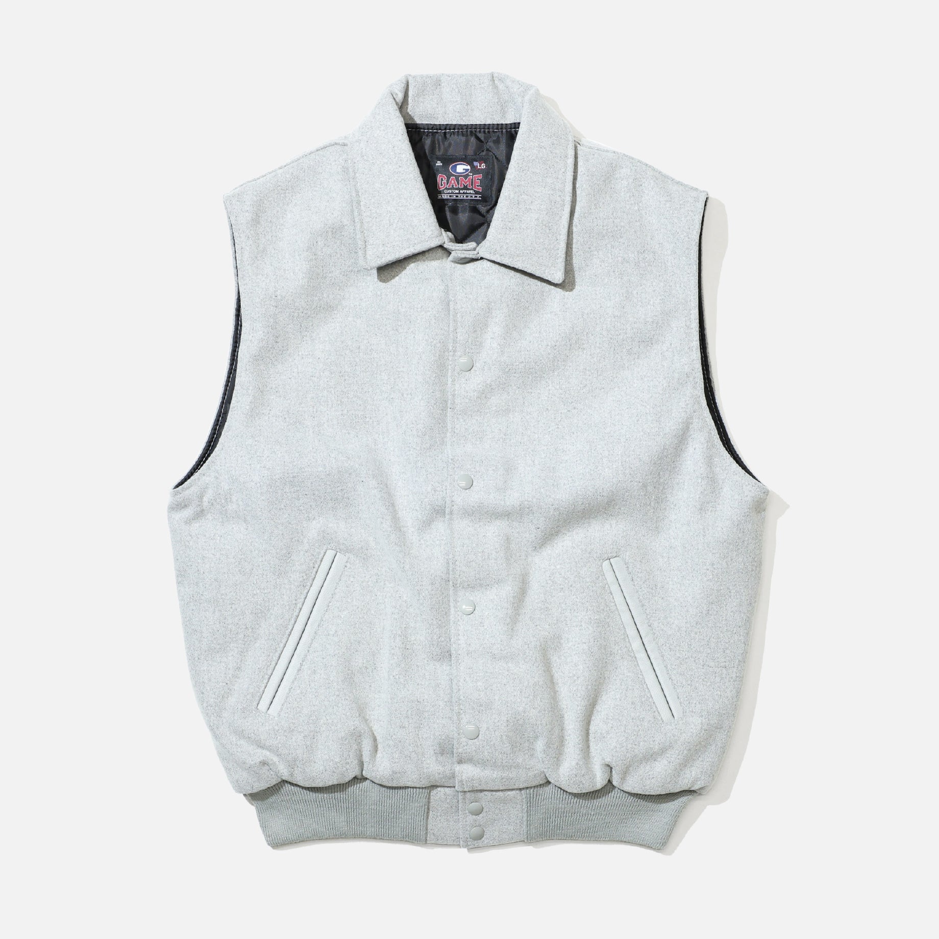 GAME SPORTS WEAR VARSITY VEST BYLON COLLAR(LT.GREY)