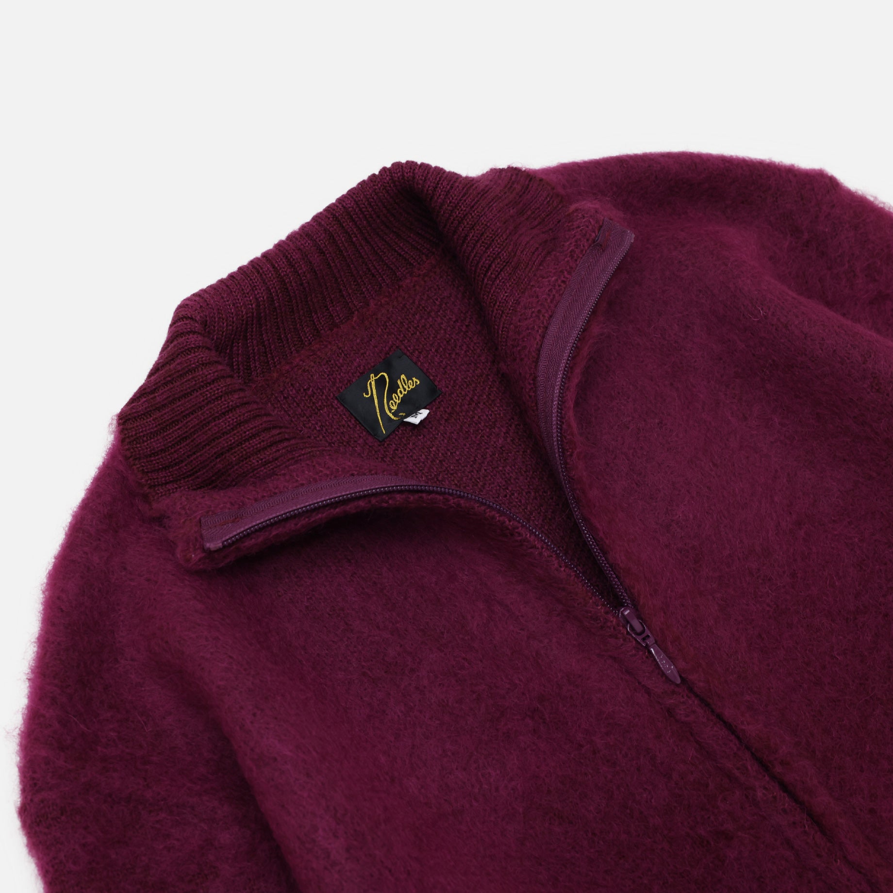 ZIPPED MOHAIR CARDIGAN - SOLID(BORDEAUX)