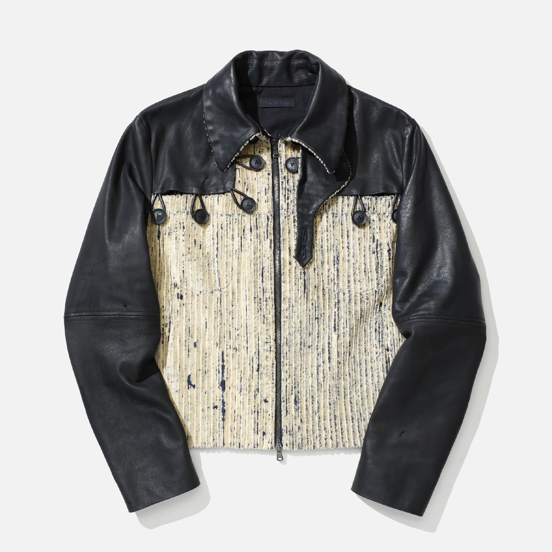 BUTTONED PATCH LEATHER JK (NAVY)