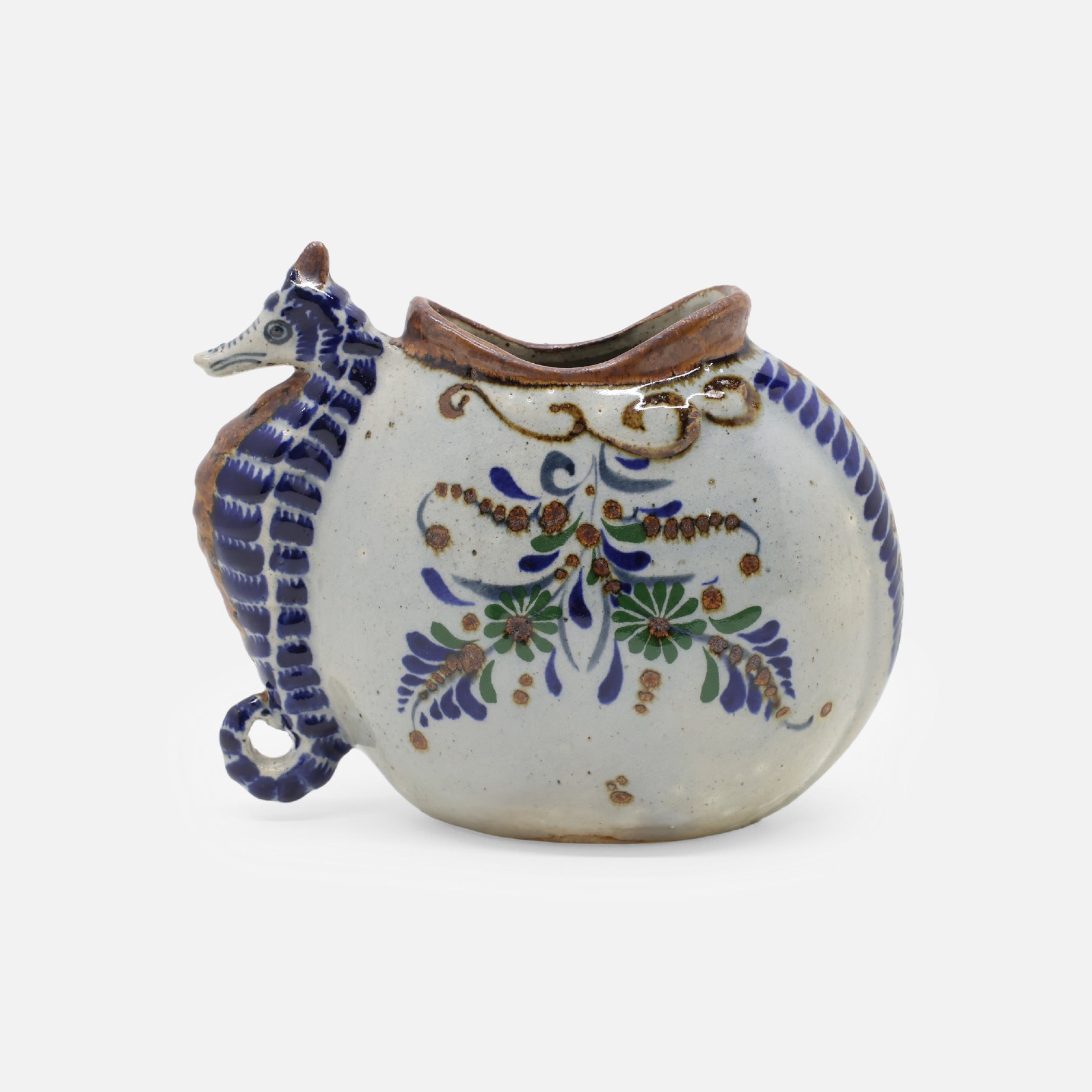 VINTAGE FOLK ART POTTERY VASE(SEAHORSE)