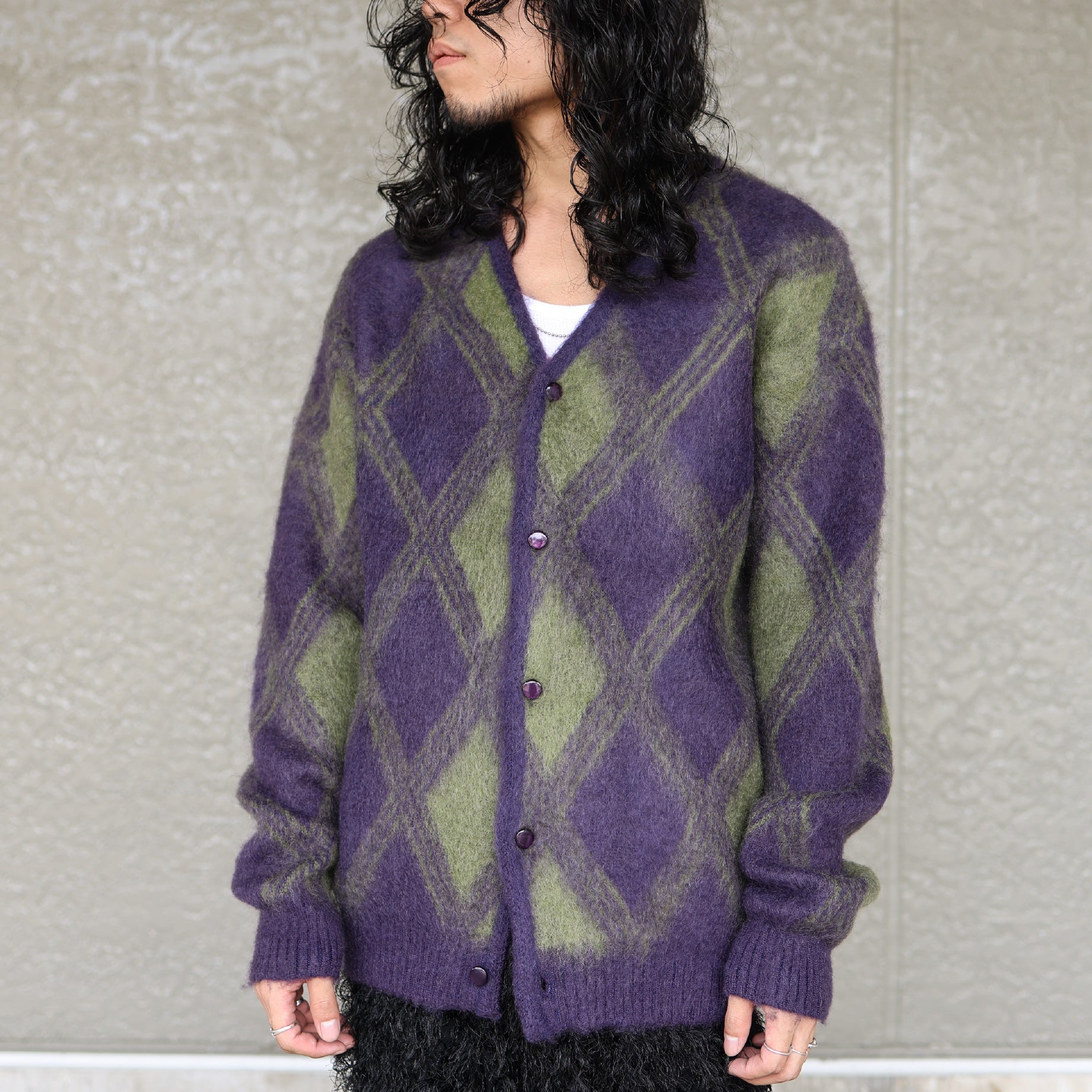 MOHAIR CARDIGAN - ARGYLE(PURPLE)