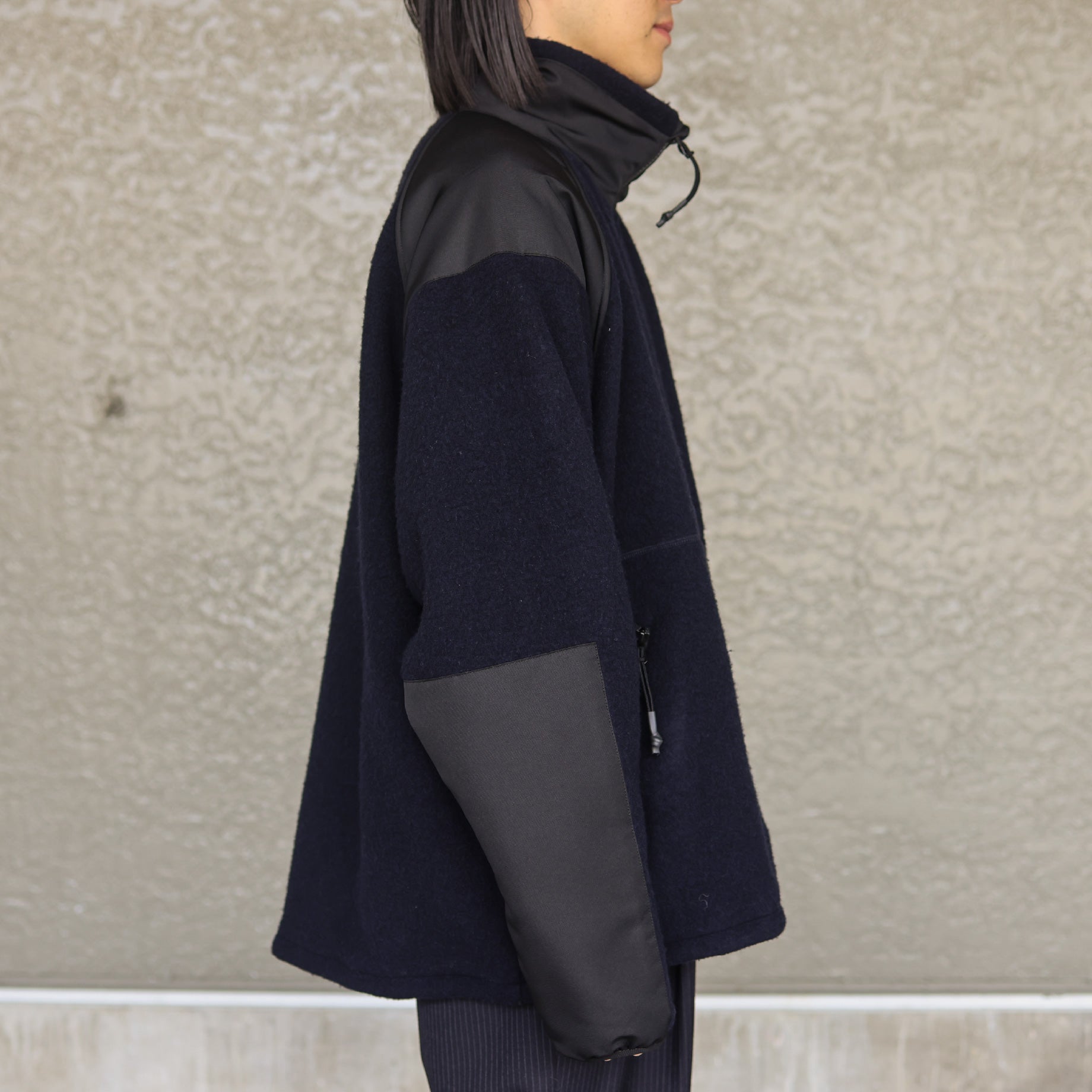 WOOL CASHMERE FLEECE ZIP UP BLOUSON(D .NAVY)
