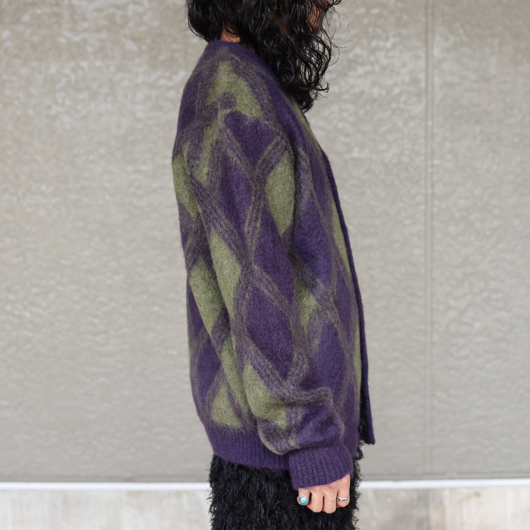 MOHAIR CARDIGAN - ARGYLE(PURPLE)