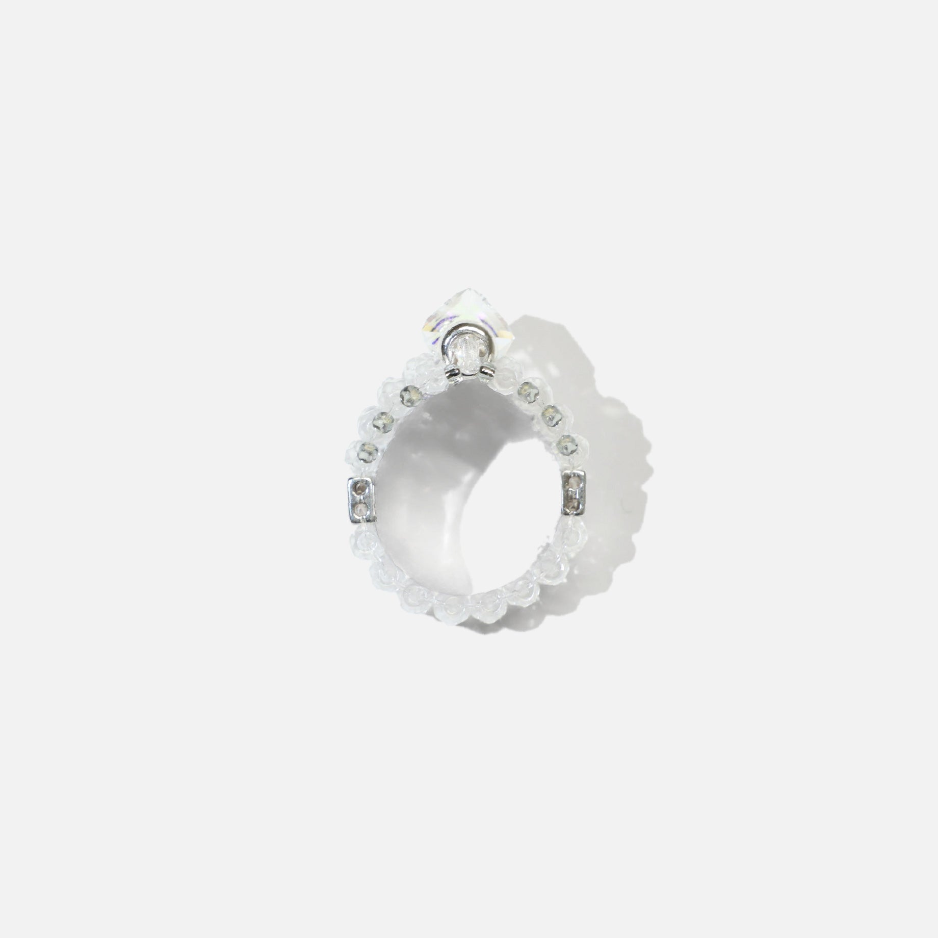 NEEDLES × TIE A KNOT SQUARE CRYSTAL BEADS RING (CLEAR)