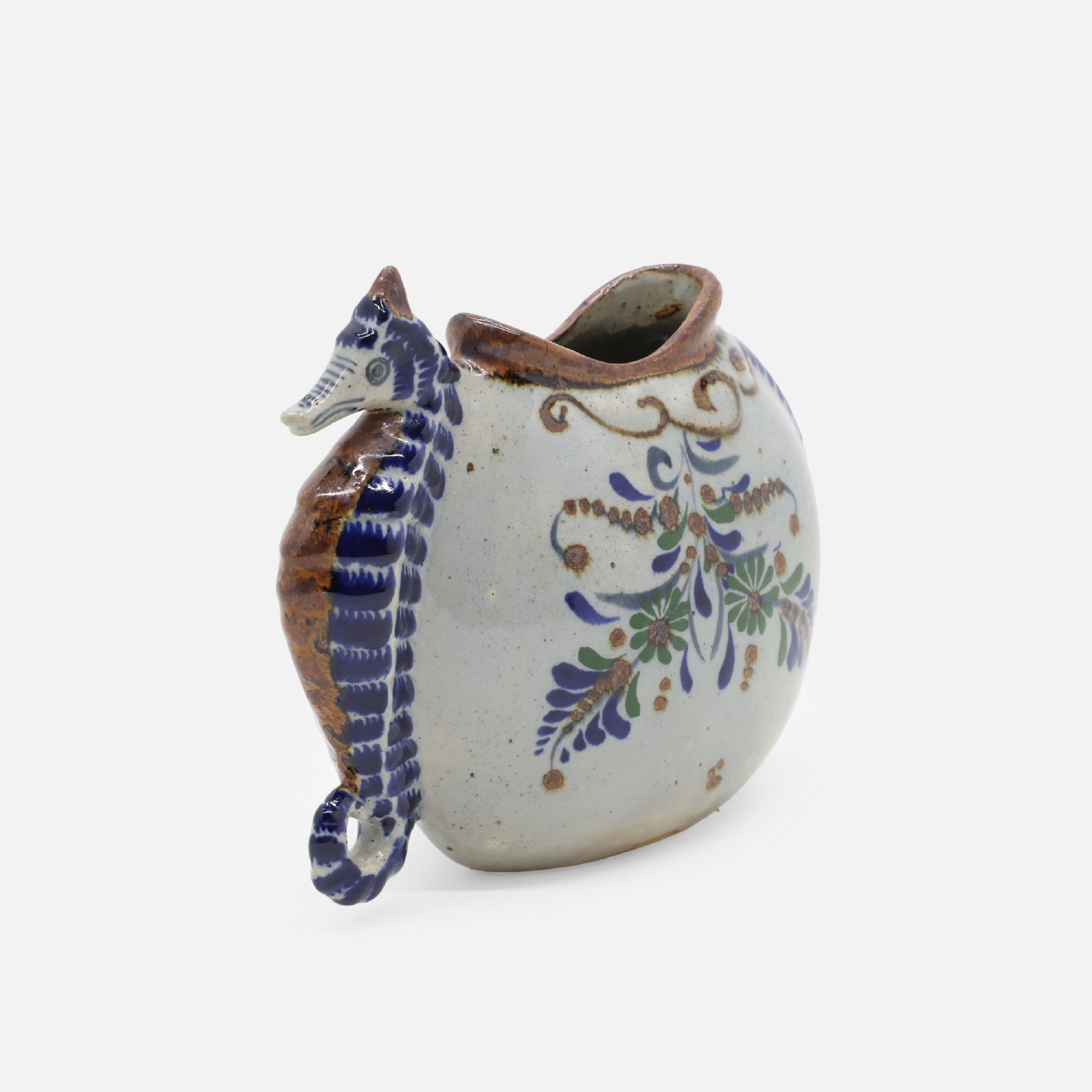 VINTAGE FOLK ART POTTERY VASE(SEAHORSE)