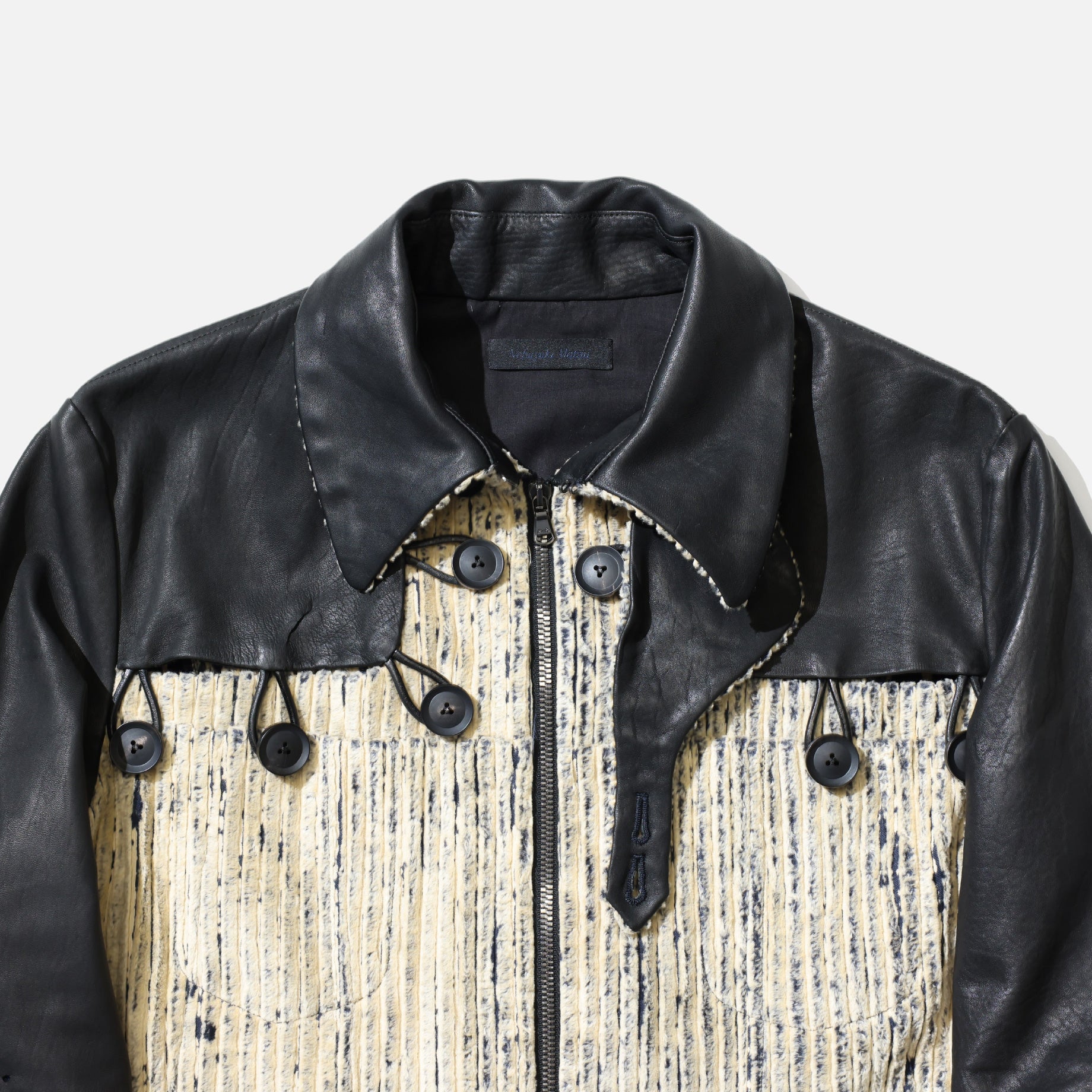 BUTTONED PATCH LEATHER JK (NAVY)
