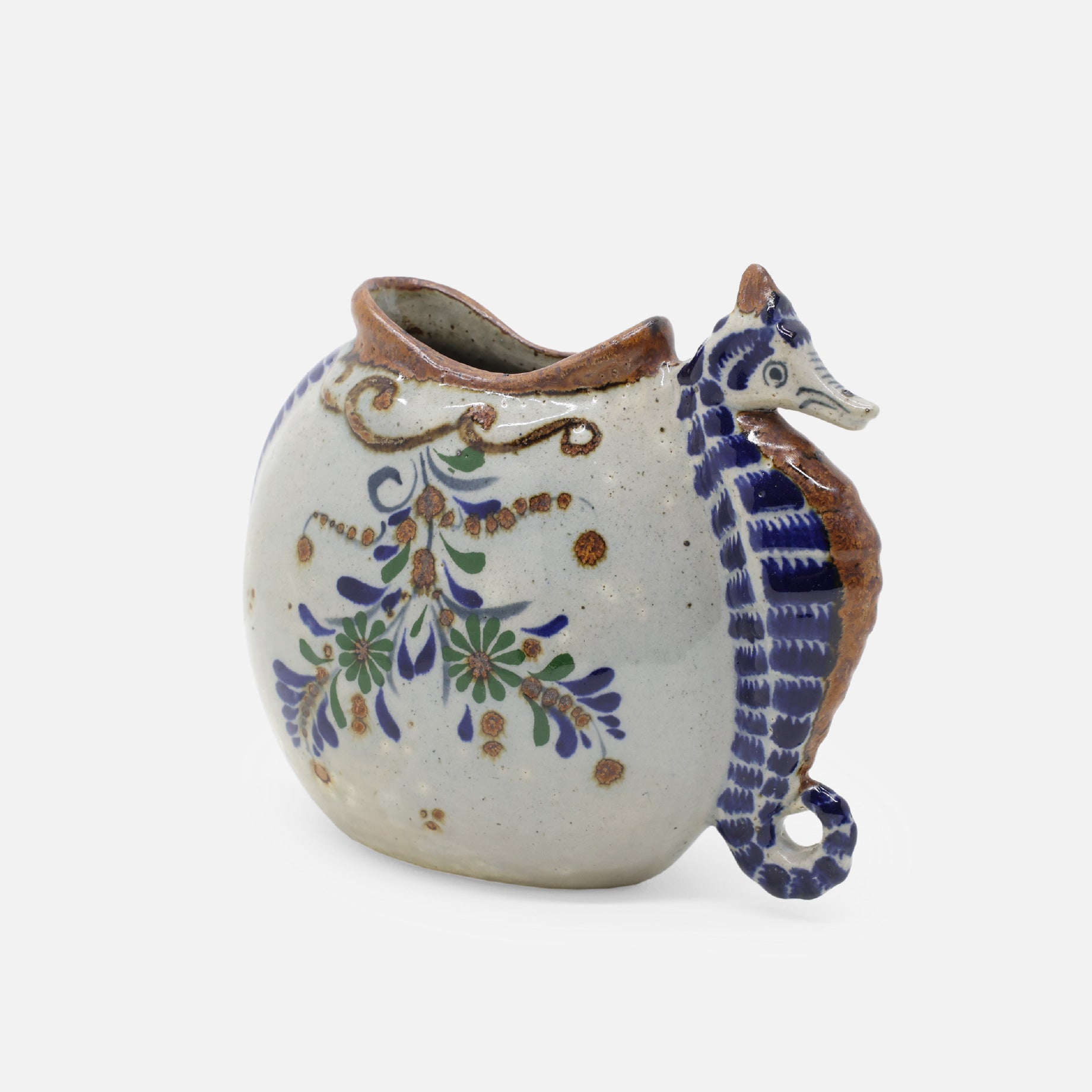 VINTAGE FOLK ART POTTERY VASE(SEAHORSE)