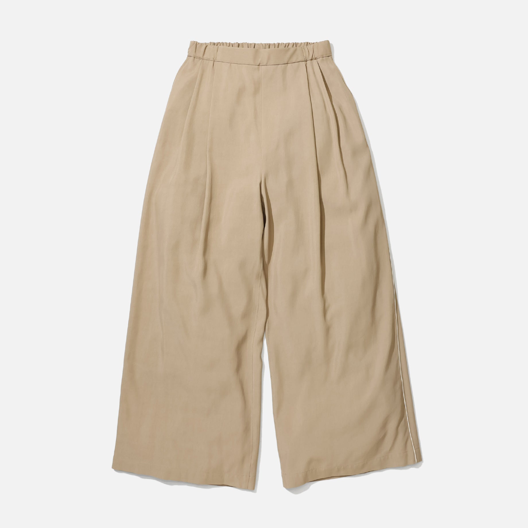 SILKY VISCOSE 2TUCK FLARE PANTS (BEIGE)