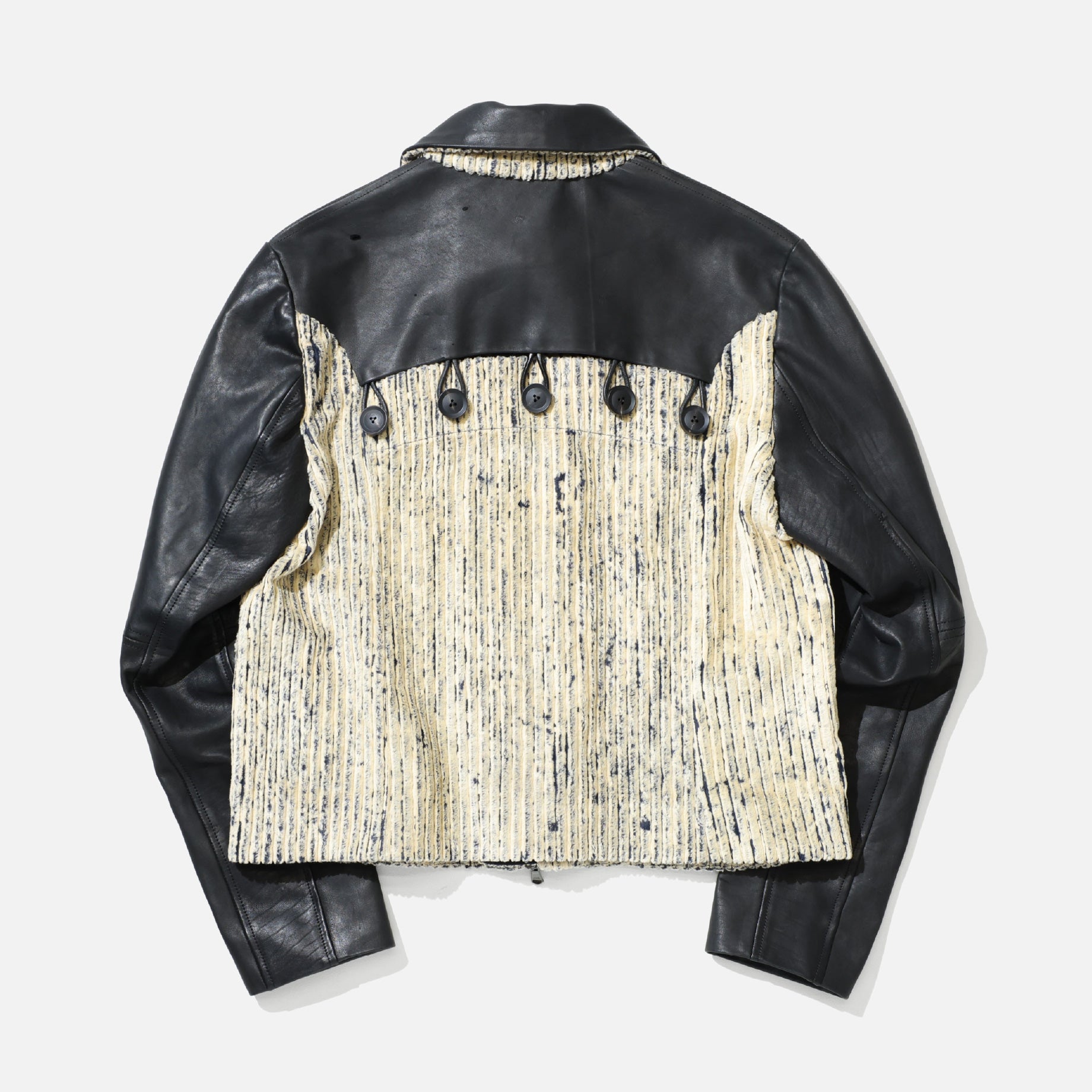 BUTTONED PATCH LEATHER JK (NAVY)