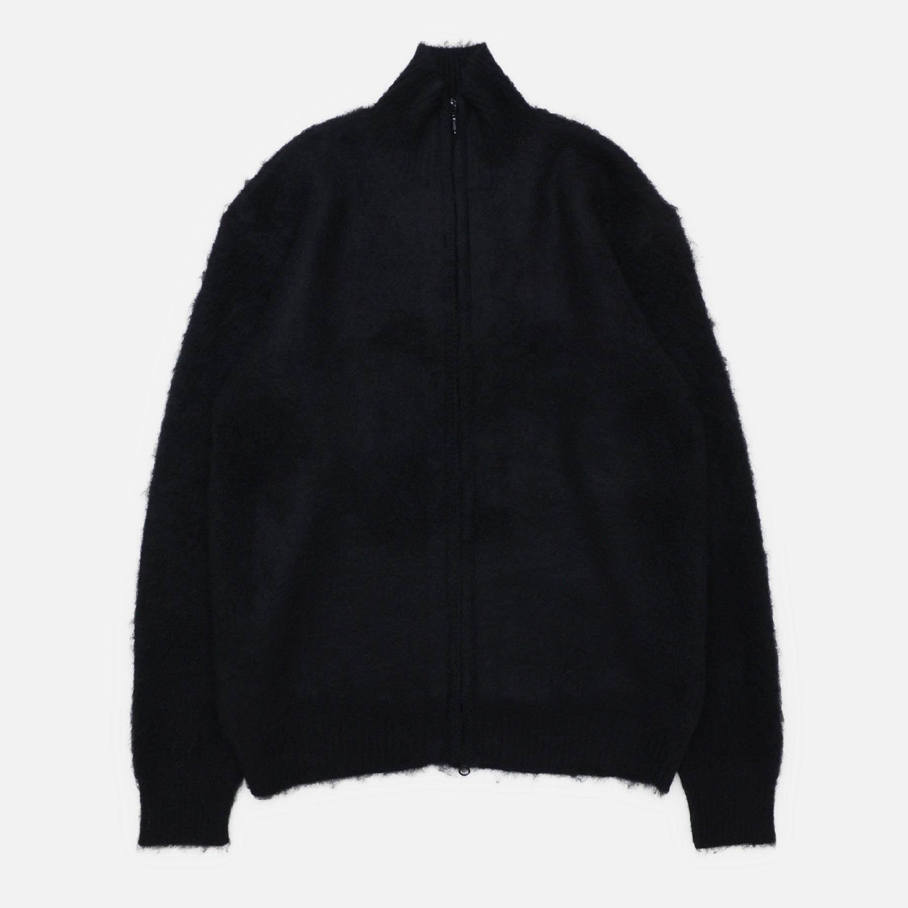 ZIPPED MOHAIR CARDIGAN - SOLID(BLACK)