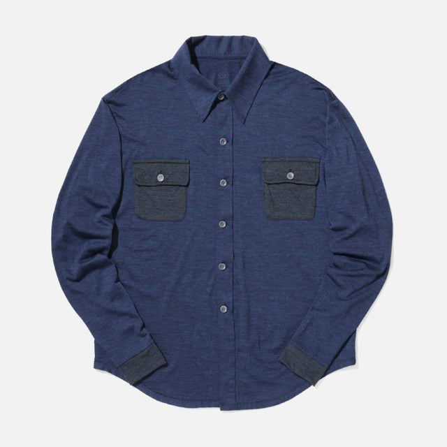 SUPER 120'S TOP WOOL JERSEY FRAP SHIRT (NV × CHARCOAL)