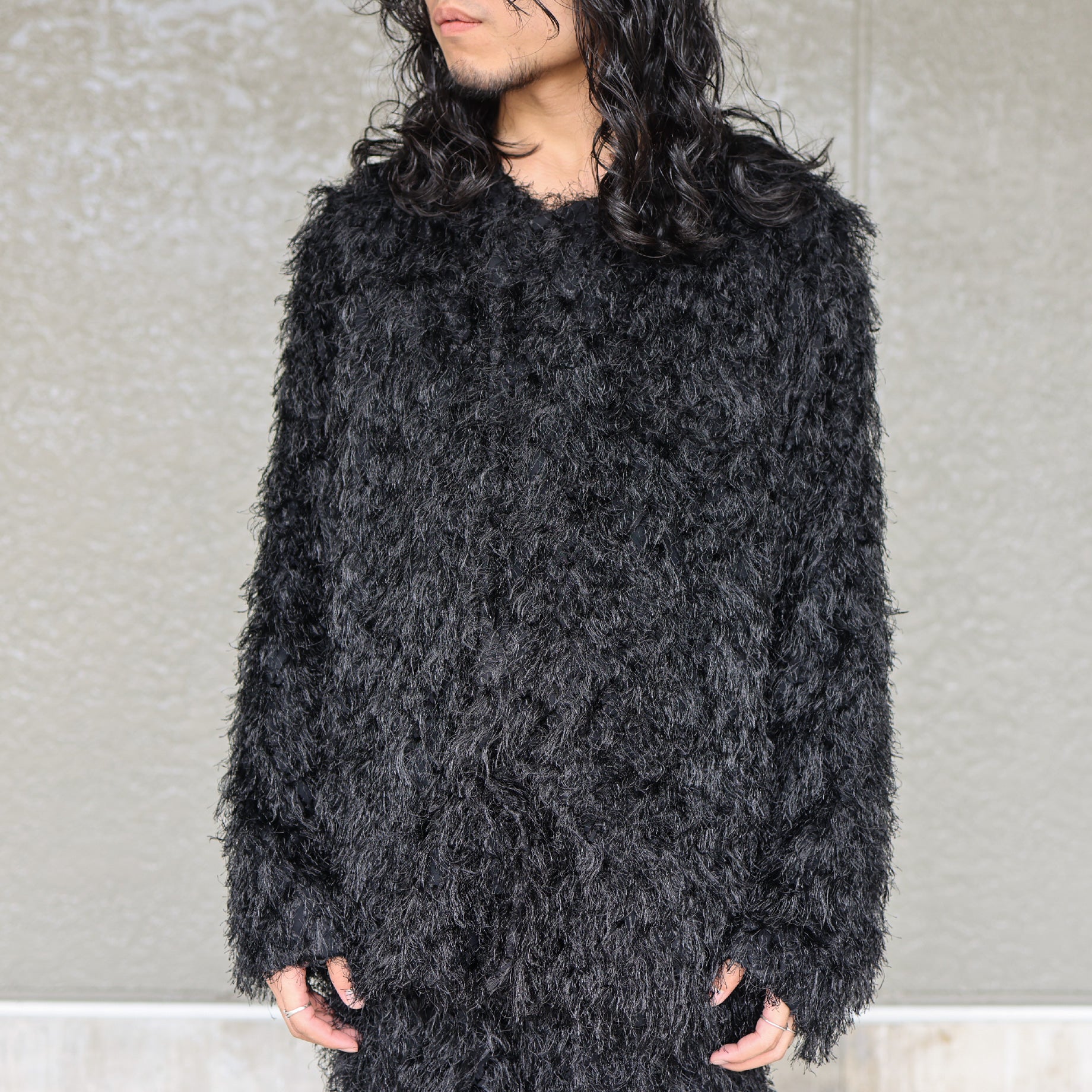 SNAP CARDIGAN JACKET - PE/R ARGYLE FRINGE JQ.(BLACK)