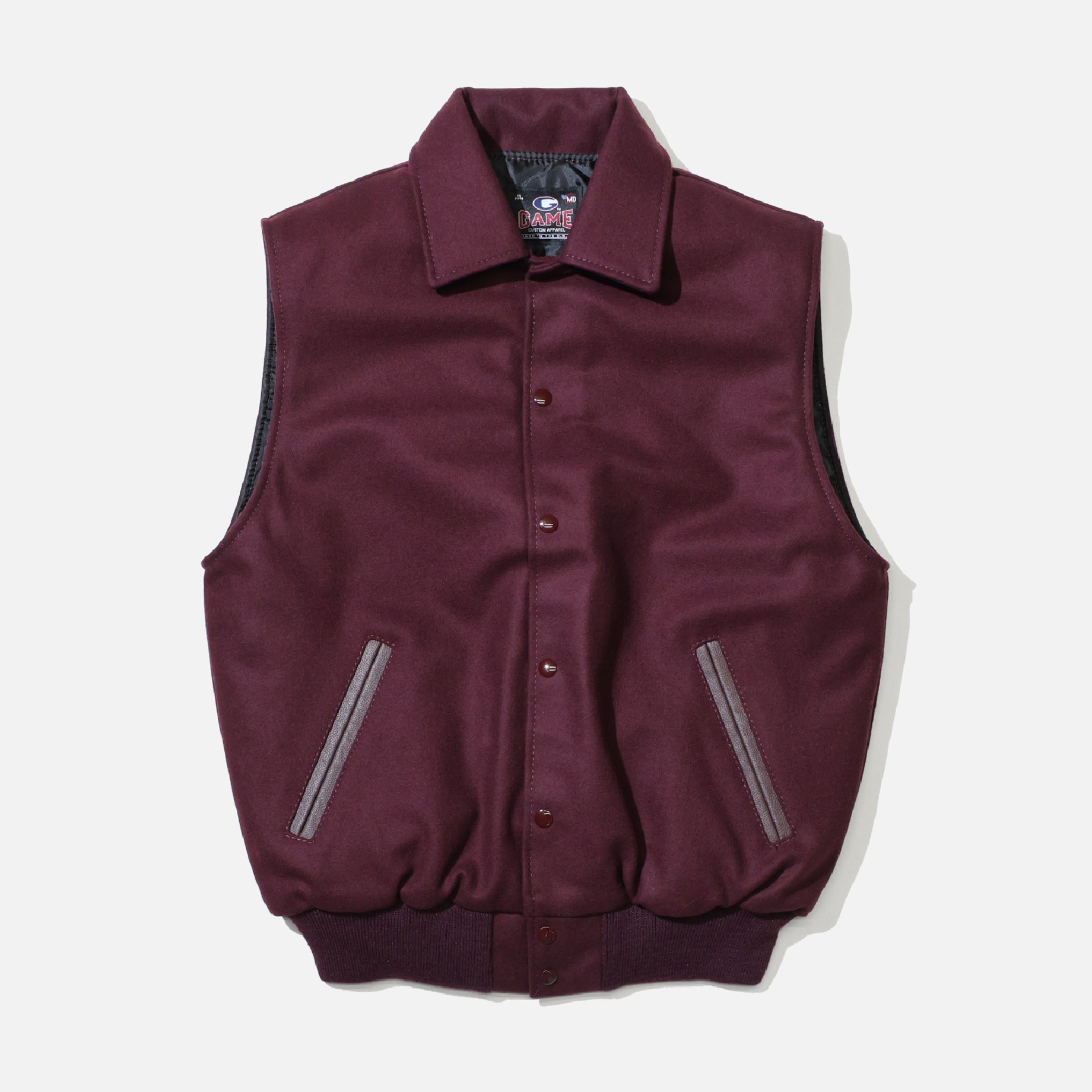 GAME SPORTS WEAR VARSITY VEST BYLON COLLAR(MAROON)