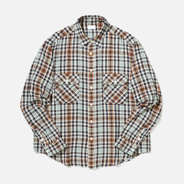RAYON CHECK SHIRT(BEIGE × BROWN)