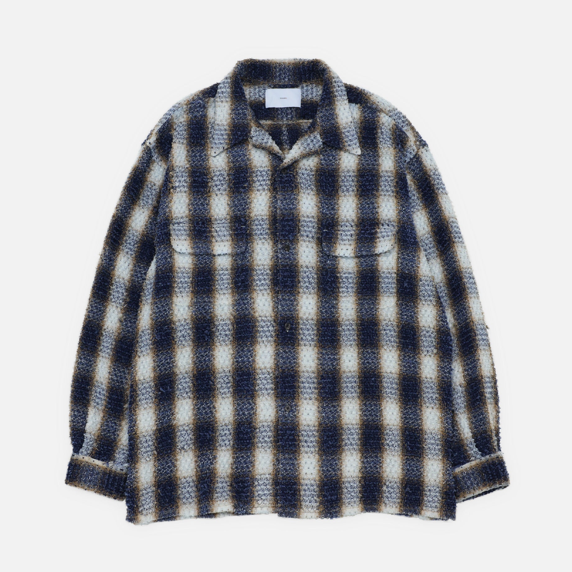 INDIGO COTTON OMBRE PLAID PUNCHING BLOUSE（INDIGO&BROWN）