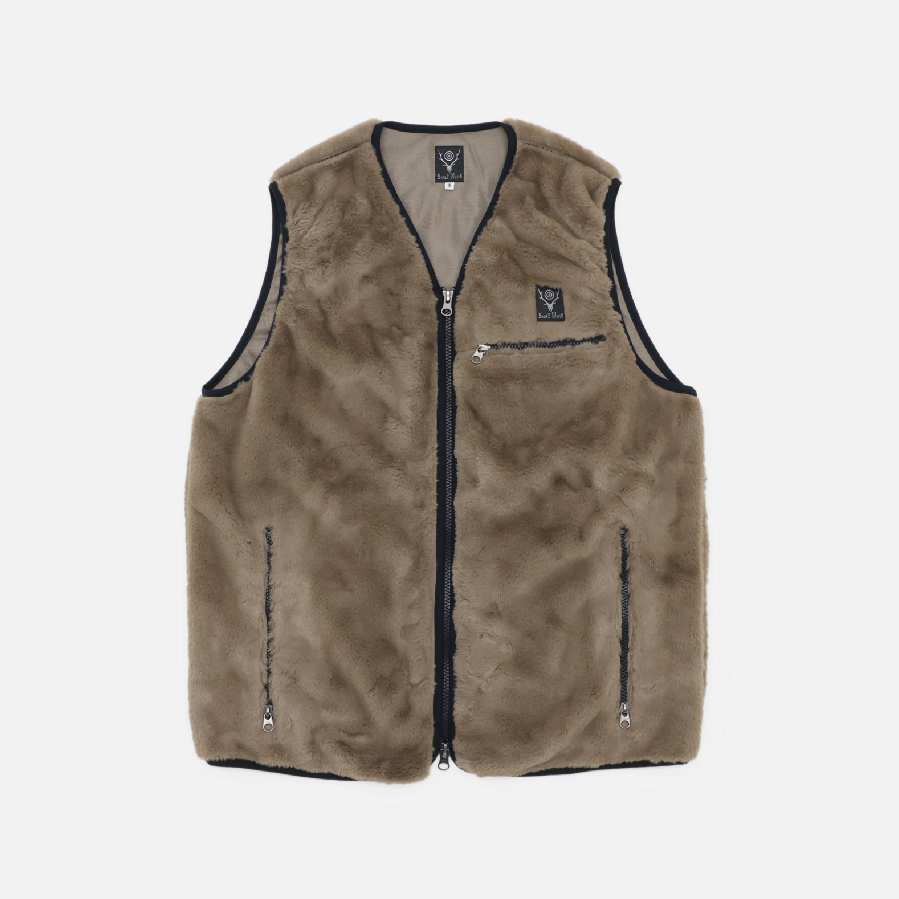 PIPING VEST - MICRO FUR(BROWN)