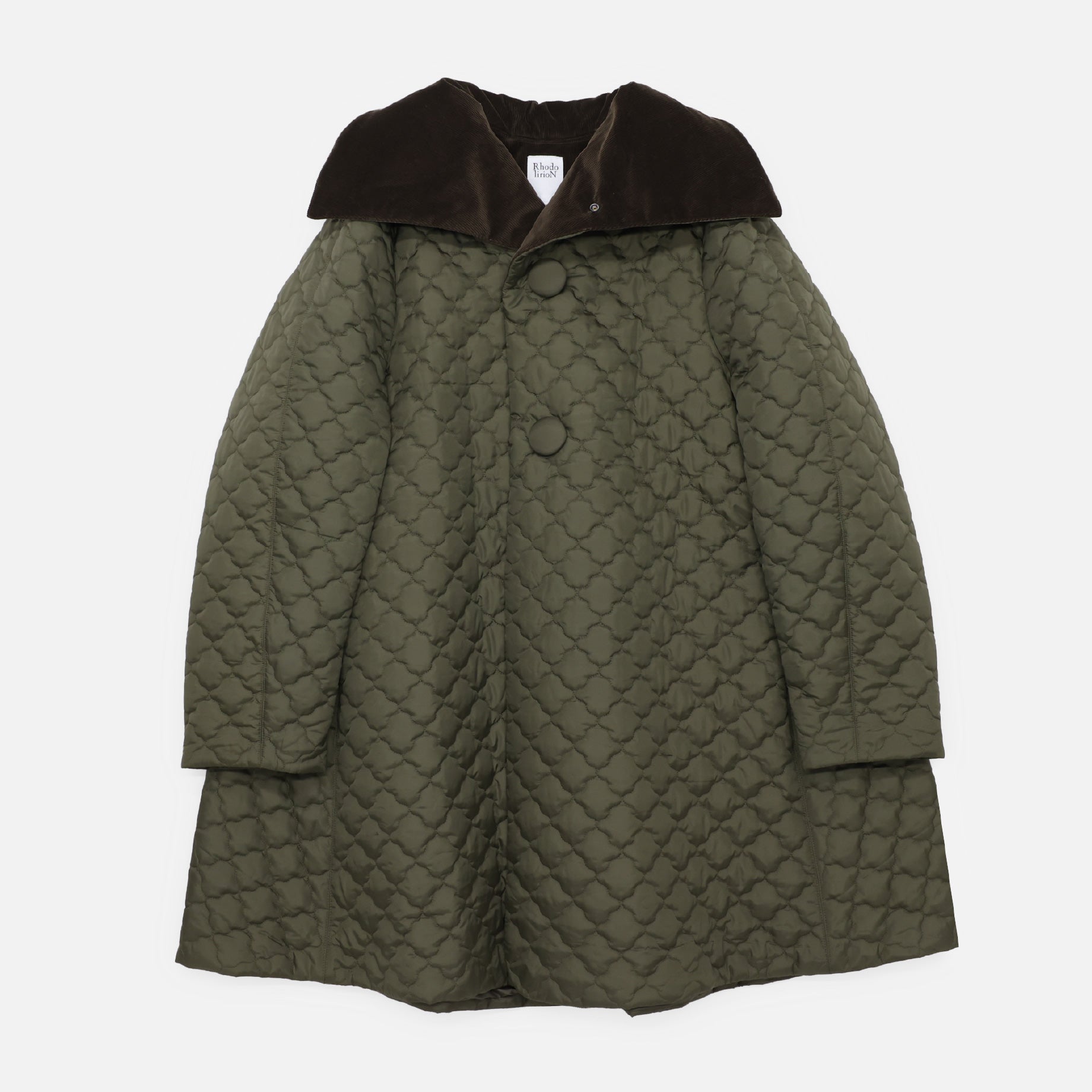 QUILTED BIG COLLAR A-LINE COAT(OLIVE)
