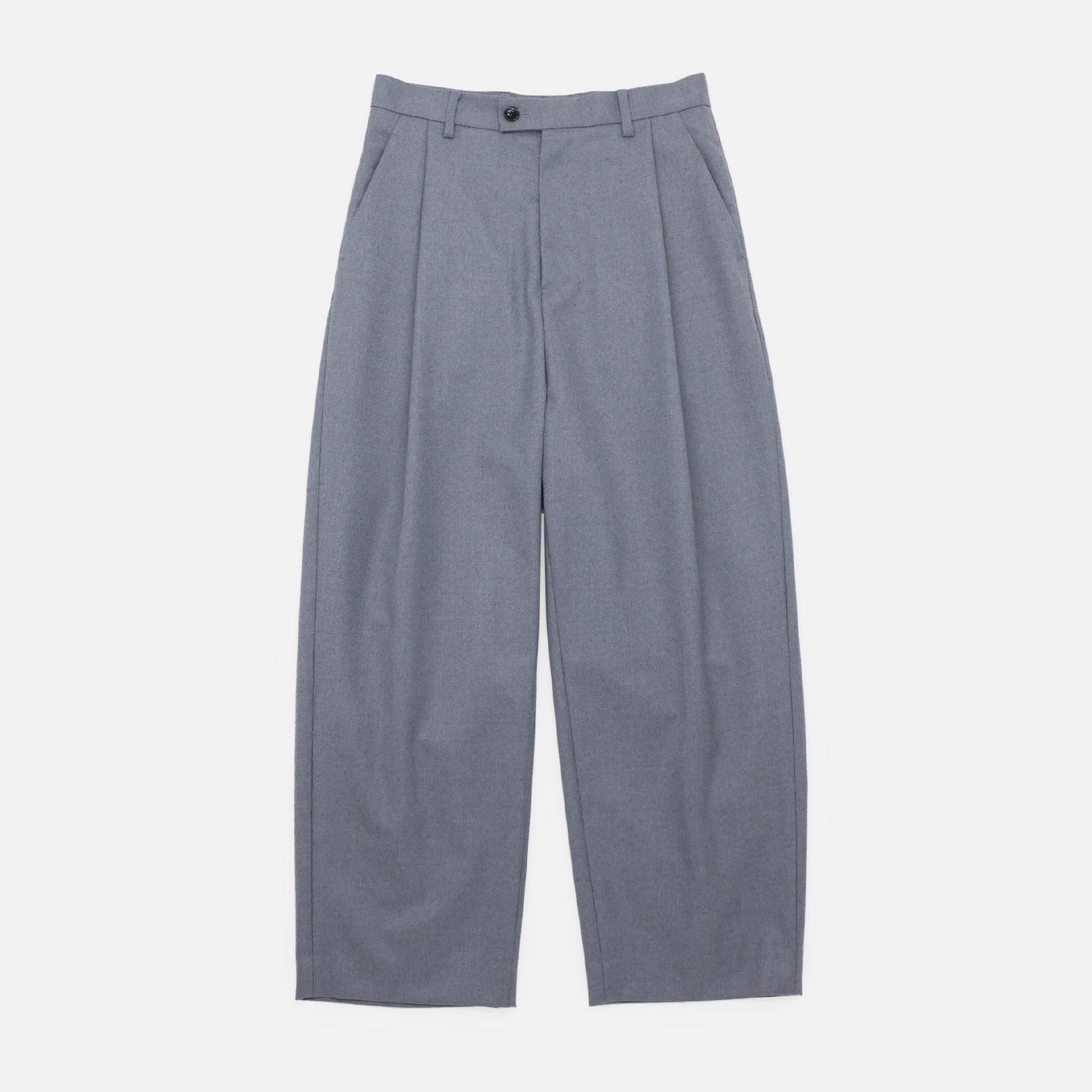 WOOL GABARDINE OVER TUCK PANTS（GRAY） – UNEVEN HUB STORE｜想像を