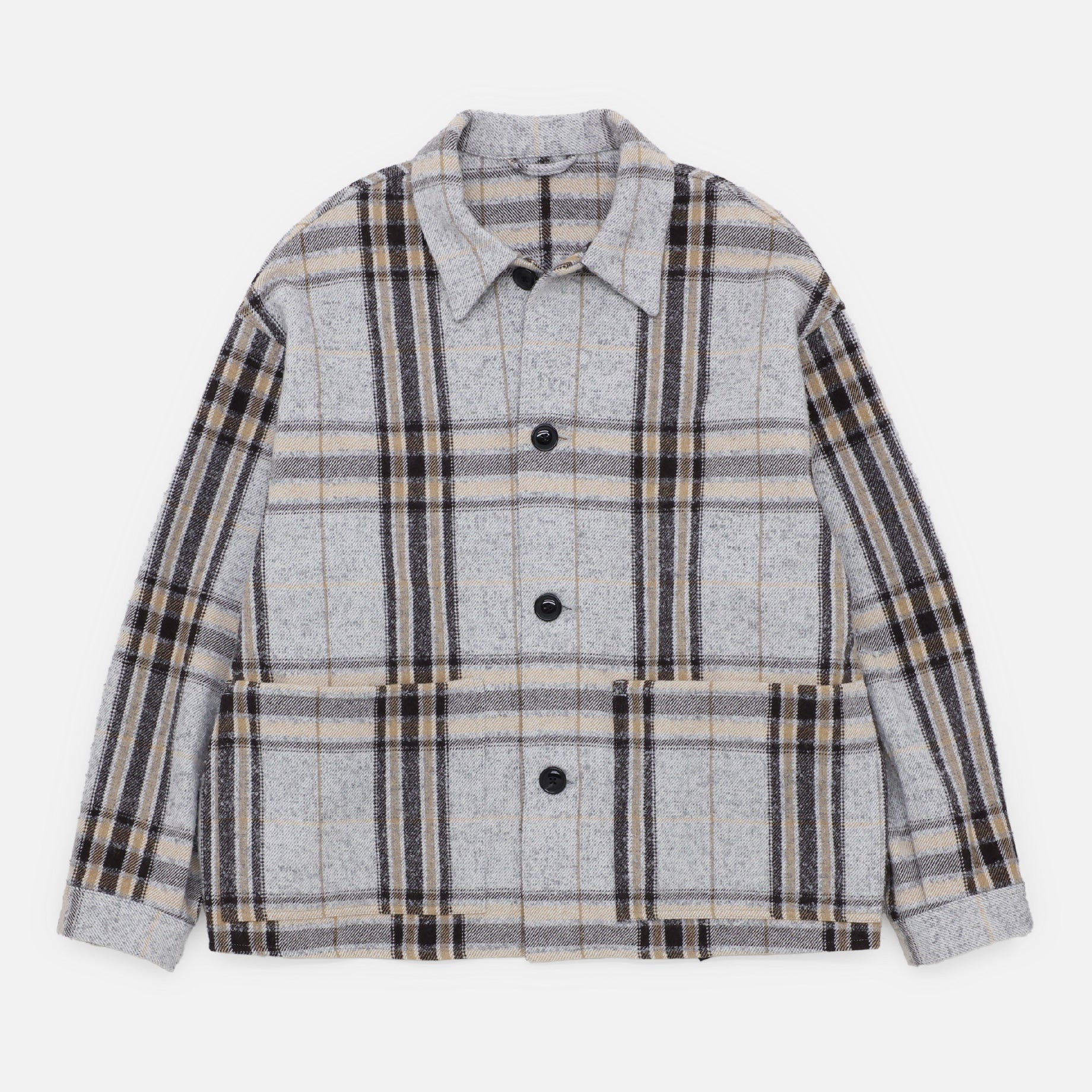 WOOL ALPACA CHECK - COVERALL JACKET（GRAY）