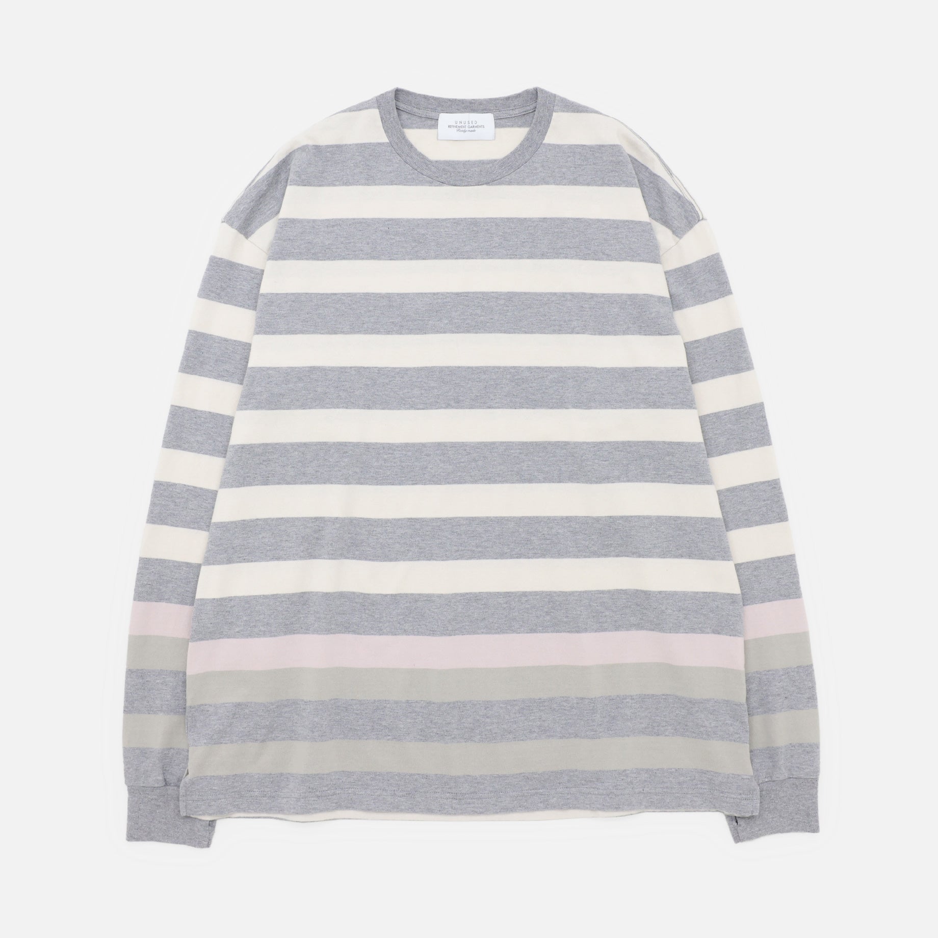 LONG-SLEEVE BORDER T-SHIRT(GRAY × PINK)