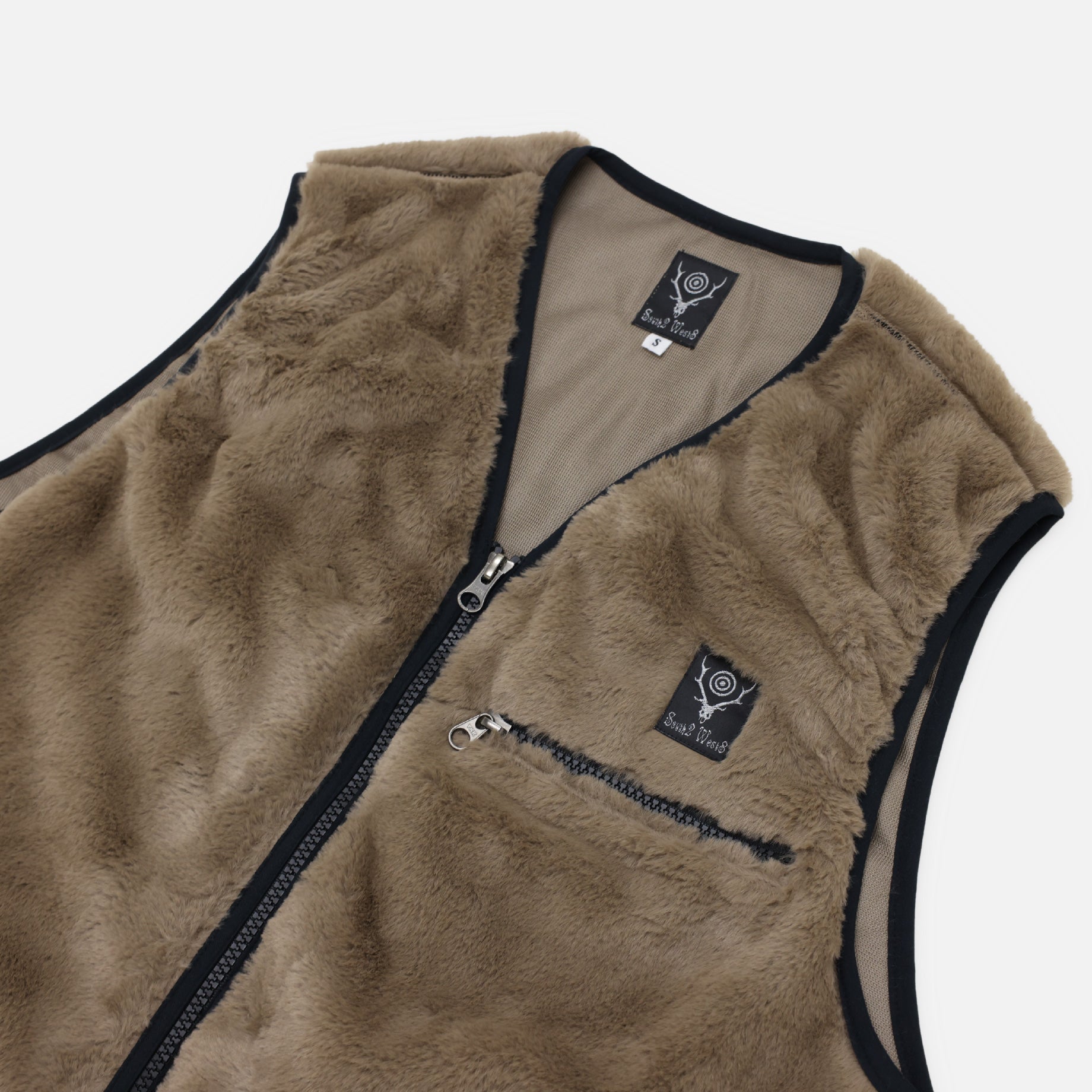 PIPING VEST - MICRO FUR(BROWN)