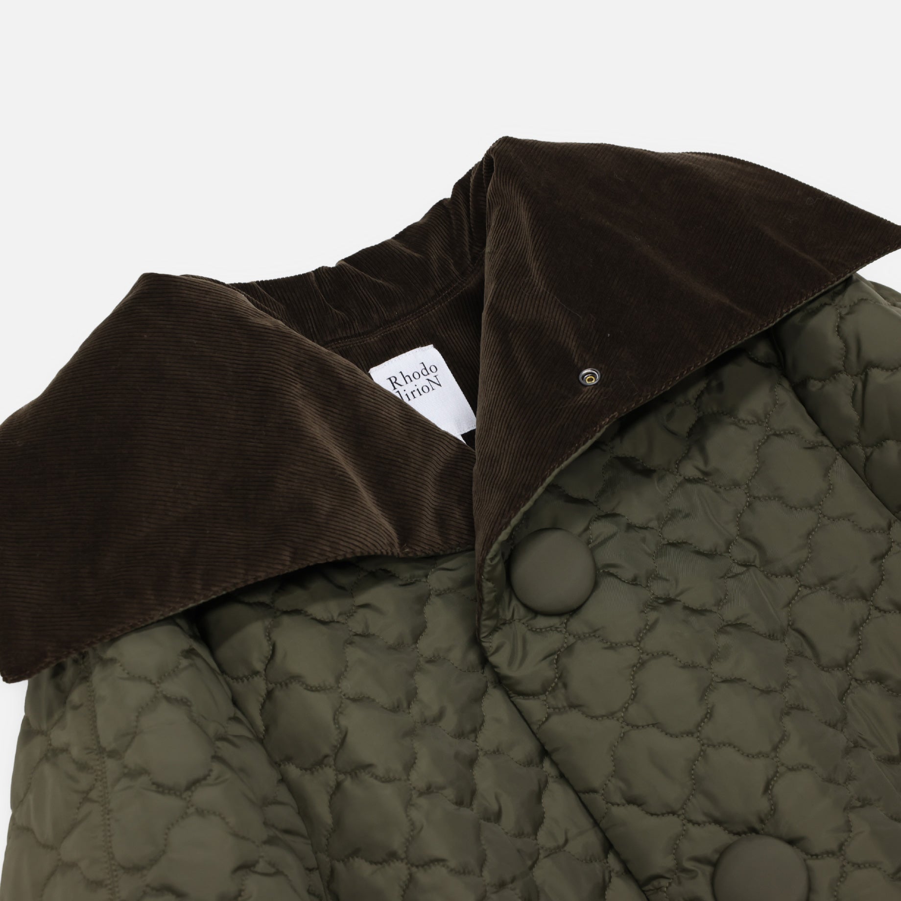 QUILTED BIG COLLAR A-LINE COAT(OLIVE)