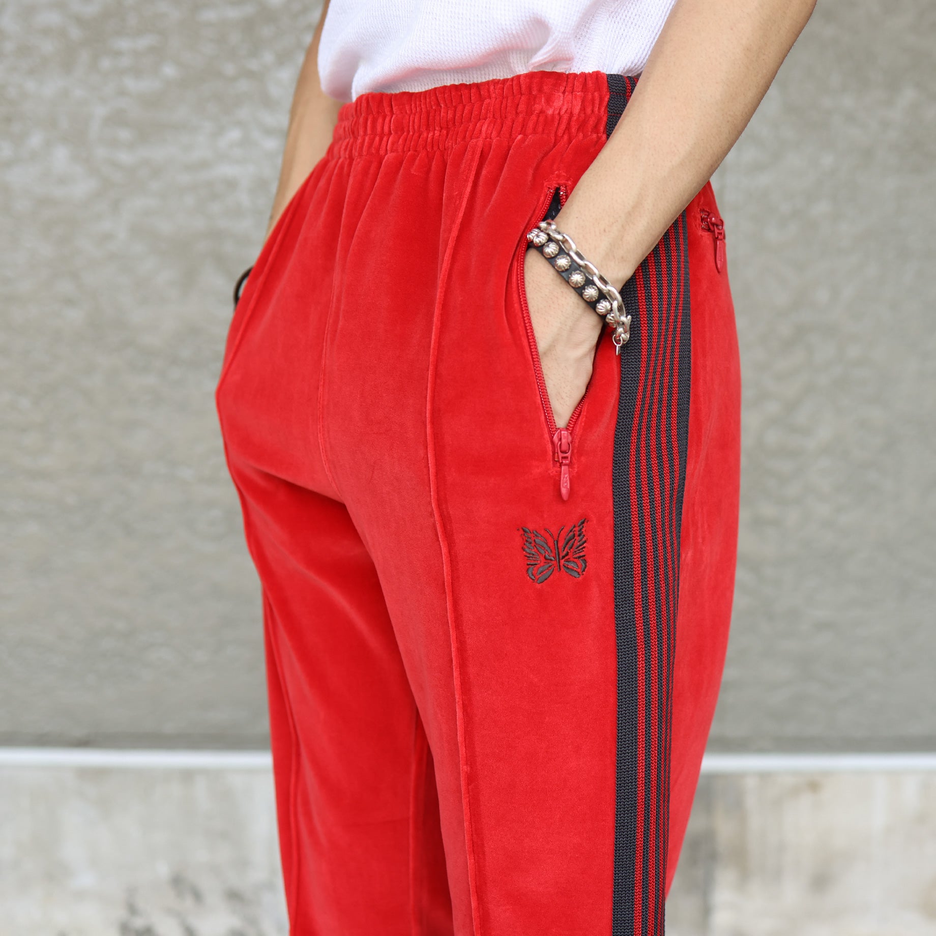 NARROW TRACK PANT - C/PE VELOUR(RED)