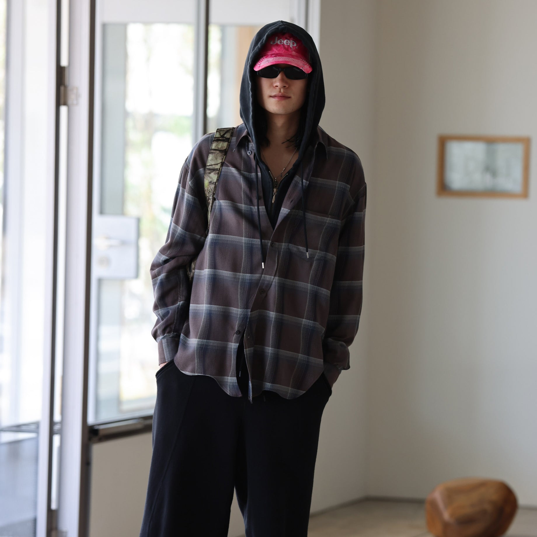OMBRE PLAID STAGGER SHIRTS (DARK PURPLE)