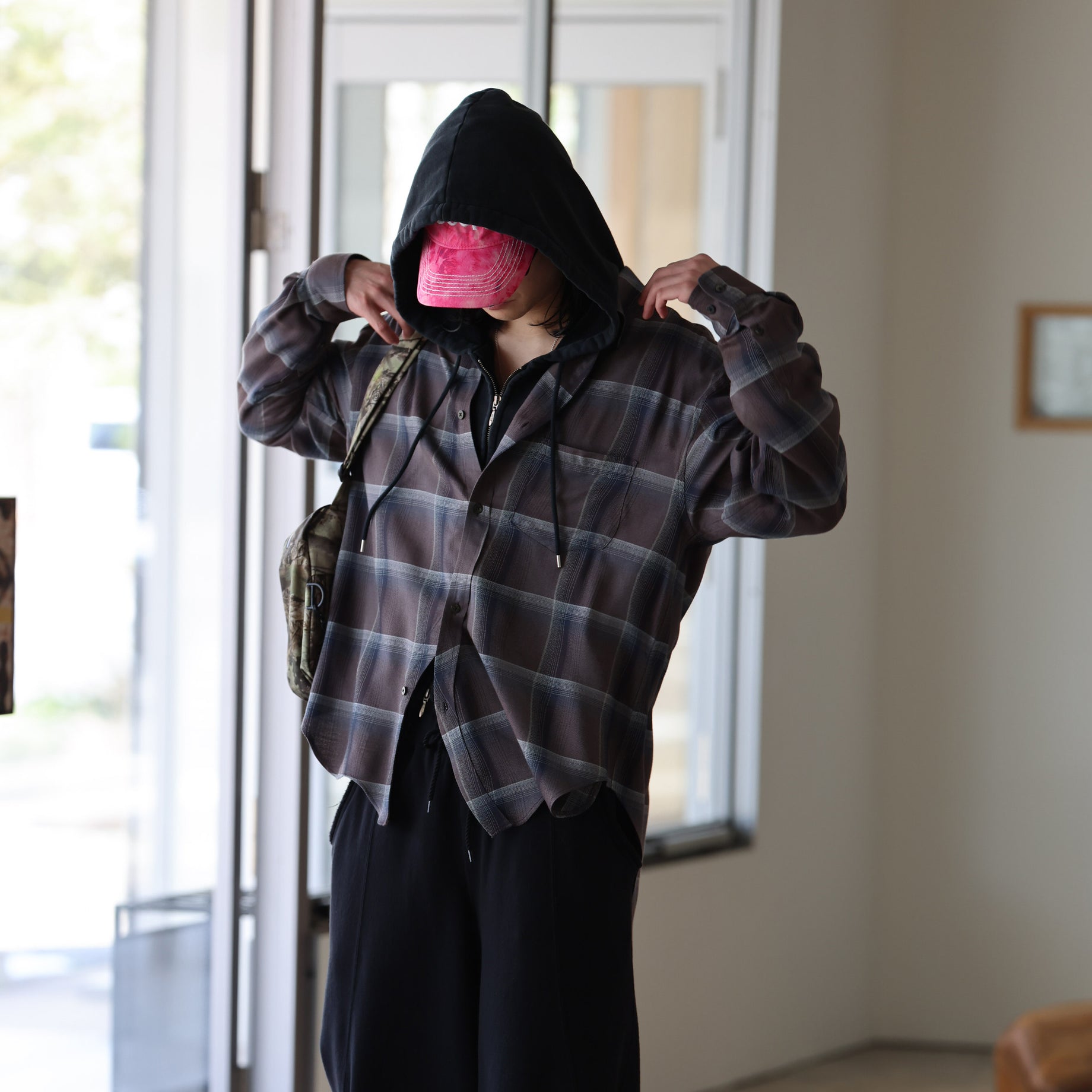 OMBRE PLAID STAGGER SHIRTS (DARK PURPLE)
