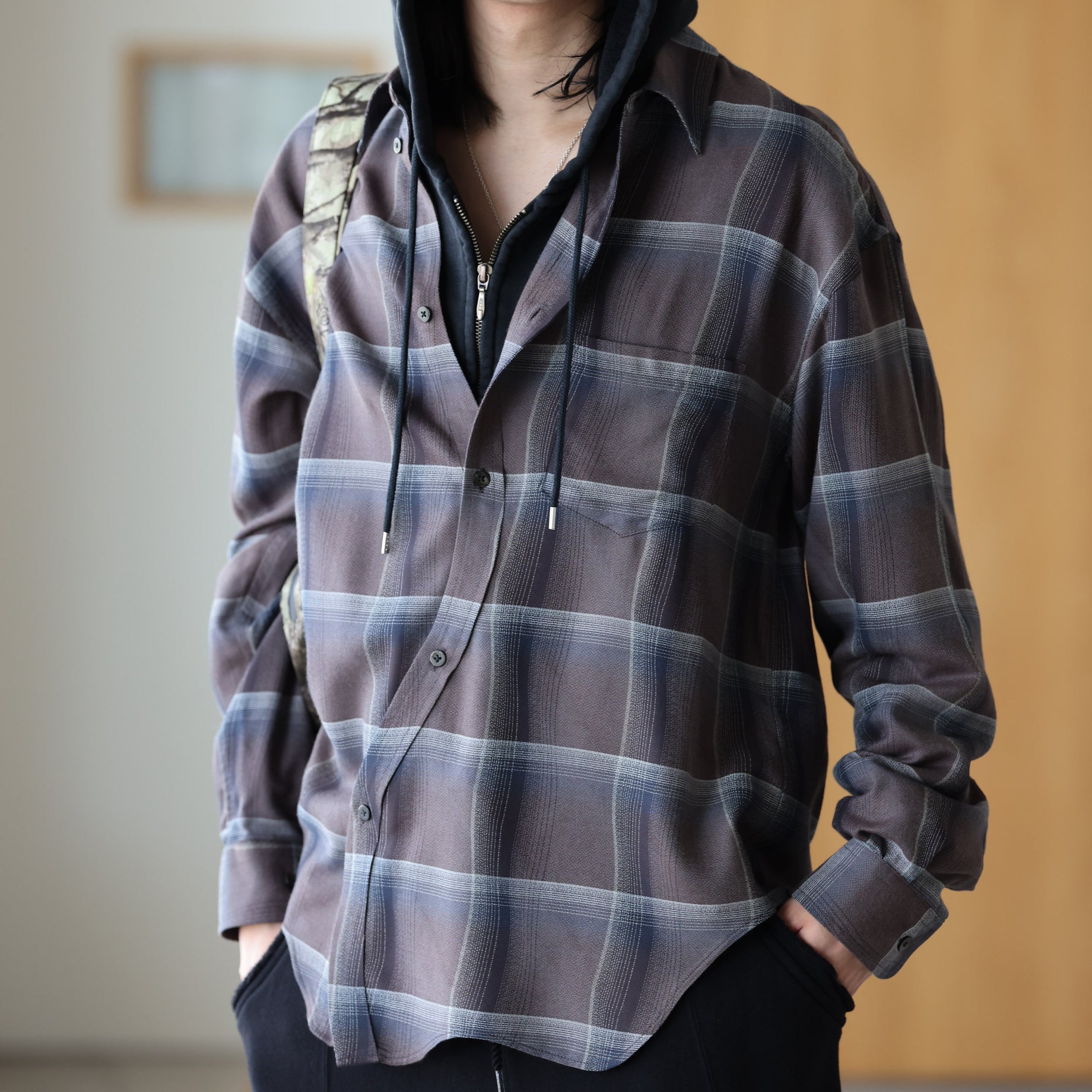 OMBRE PLAID STAGGER SHIRTS (DARK PURPLE)