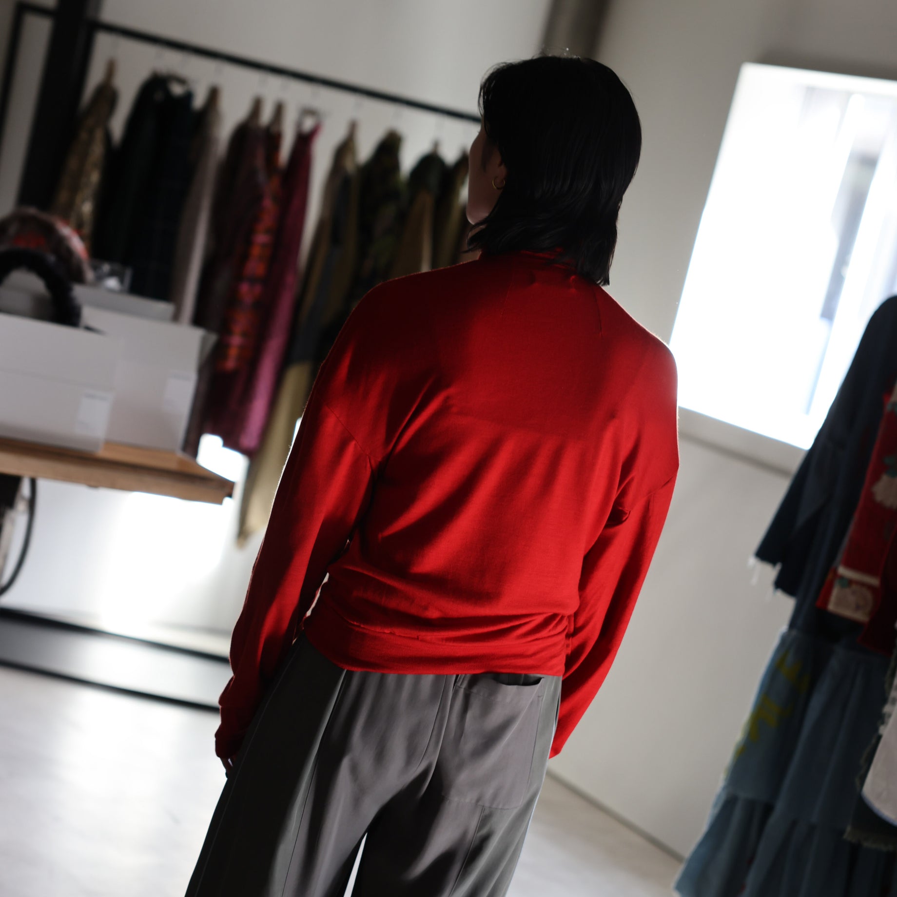 WASHABLE WOOL VOLUME SLEEVE JERSEY(RED)