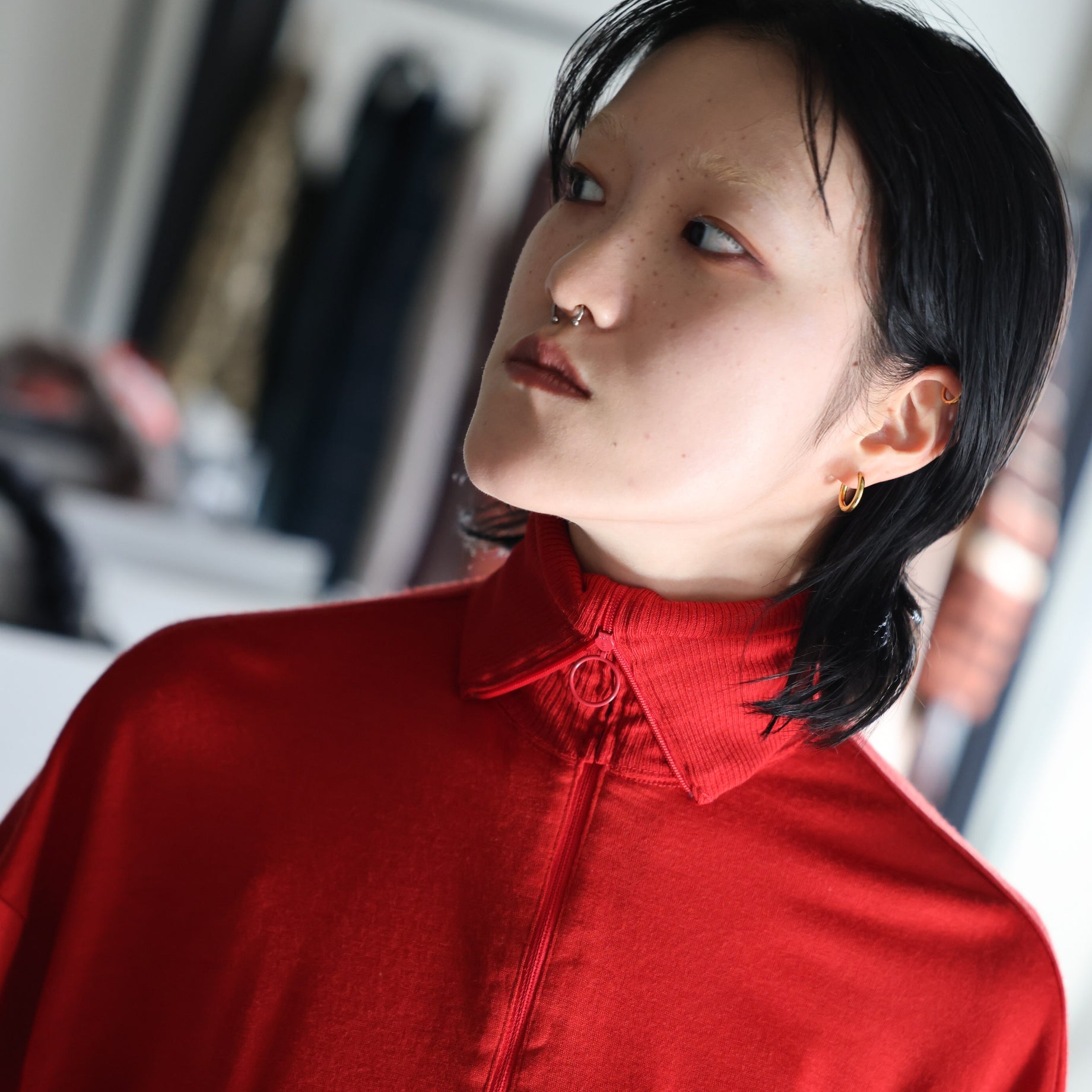 WASHABLE WOOL VOLUME SLEEVE JERSEY(RED)