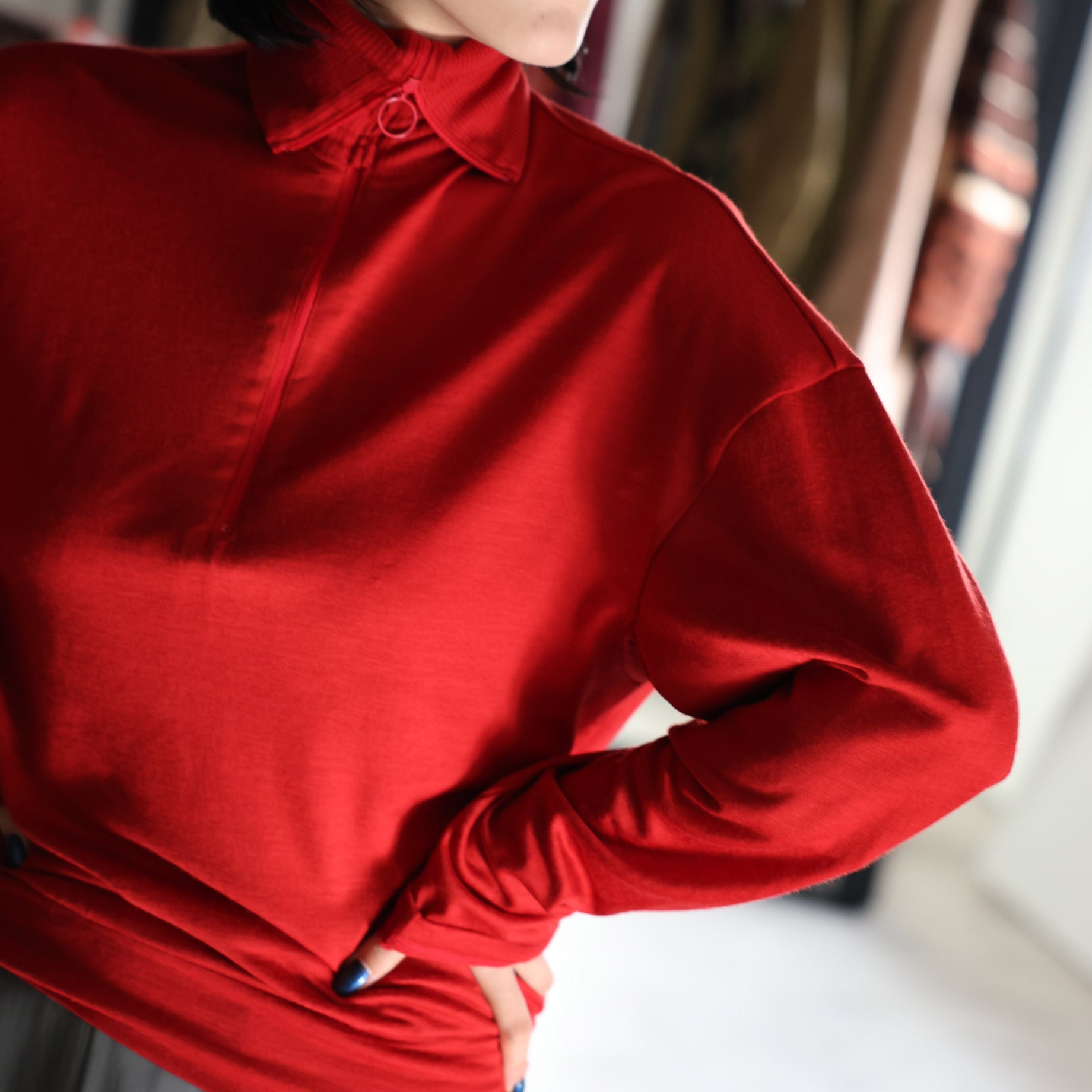 WASHABLE WOOL VOLUME SLEEVE JERSEY(RED)