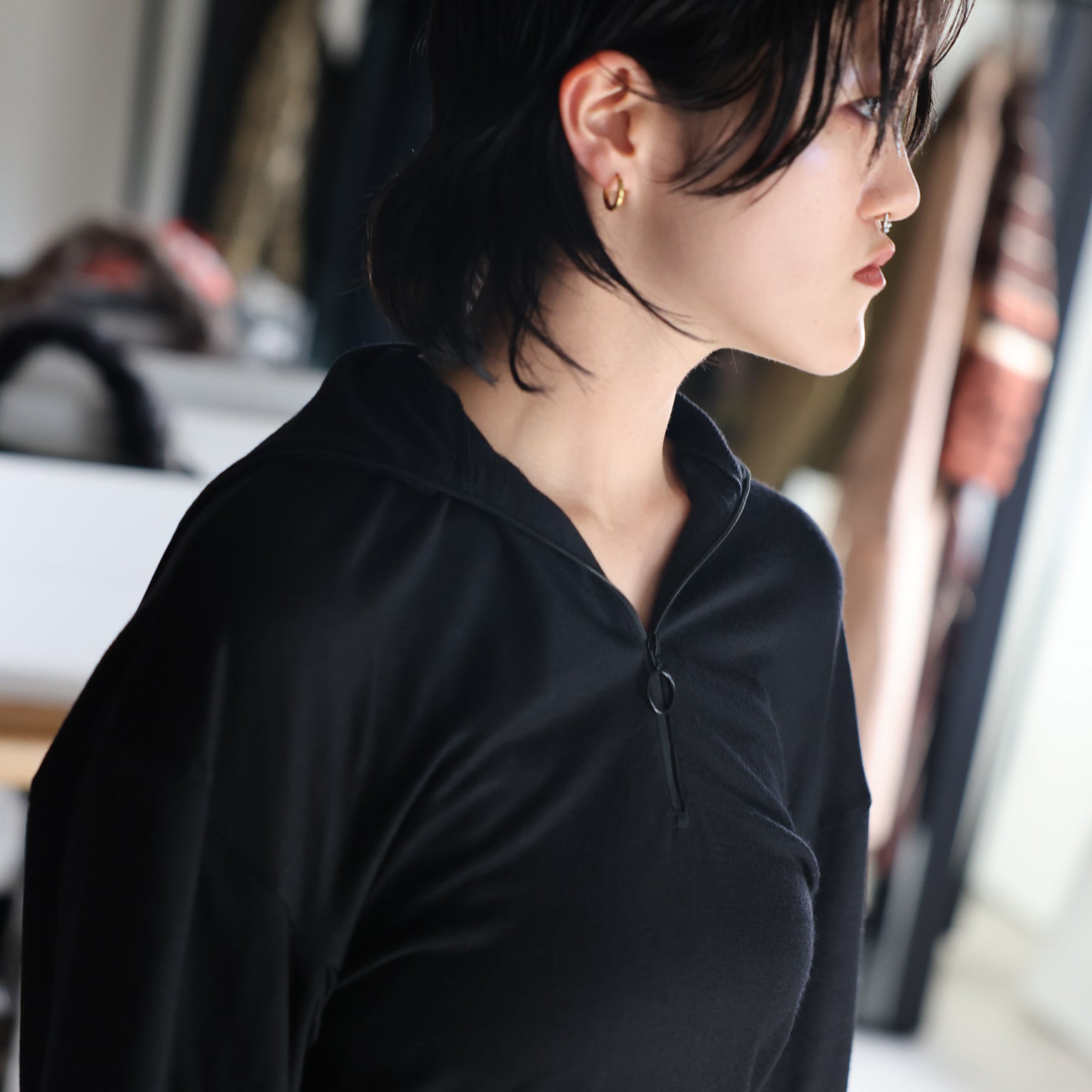 WASHABLE WOOL VOLUME SLEEVE JERSEY(BLACK)