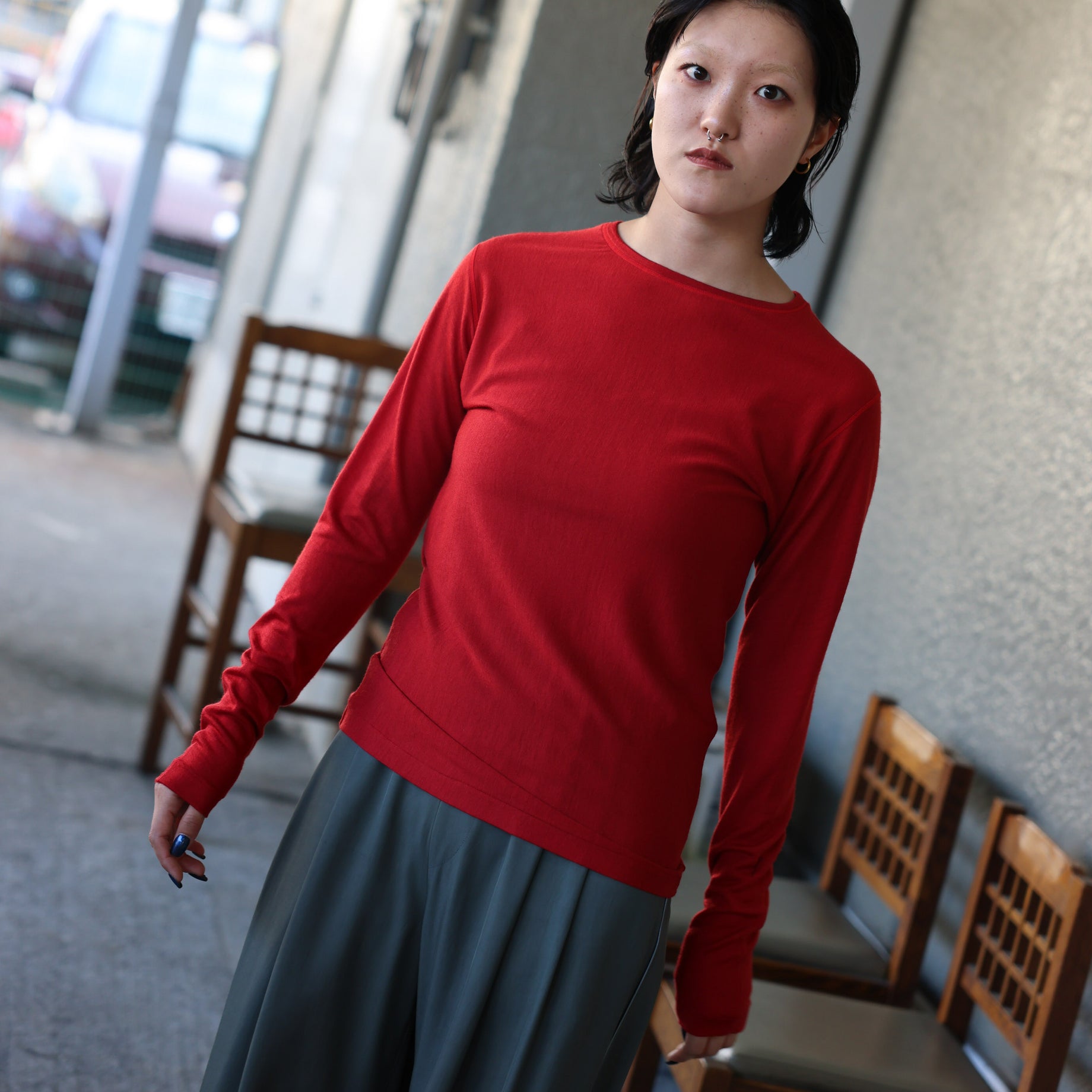 LINKING PATTERN WASHABLE WOOL JERSEY(RED)