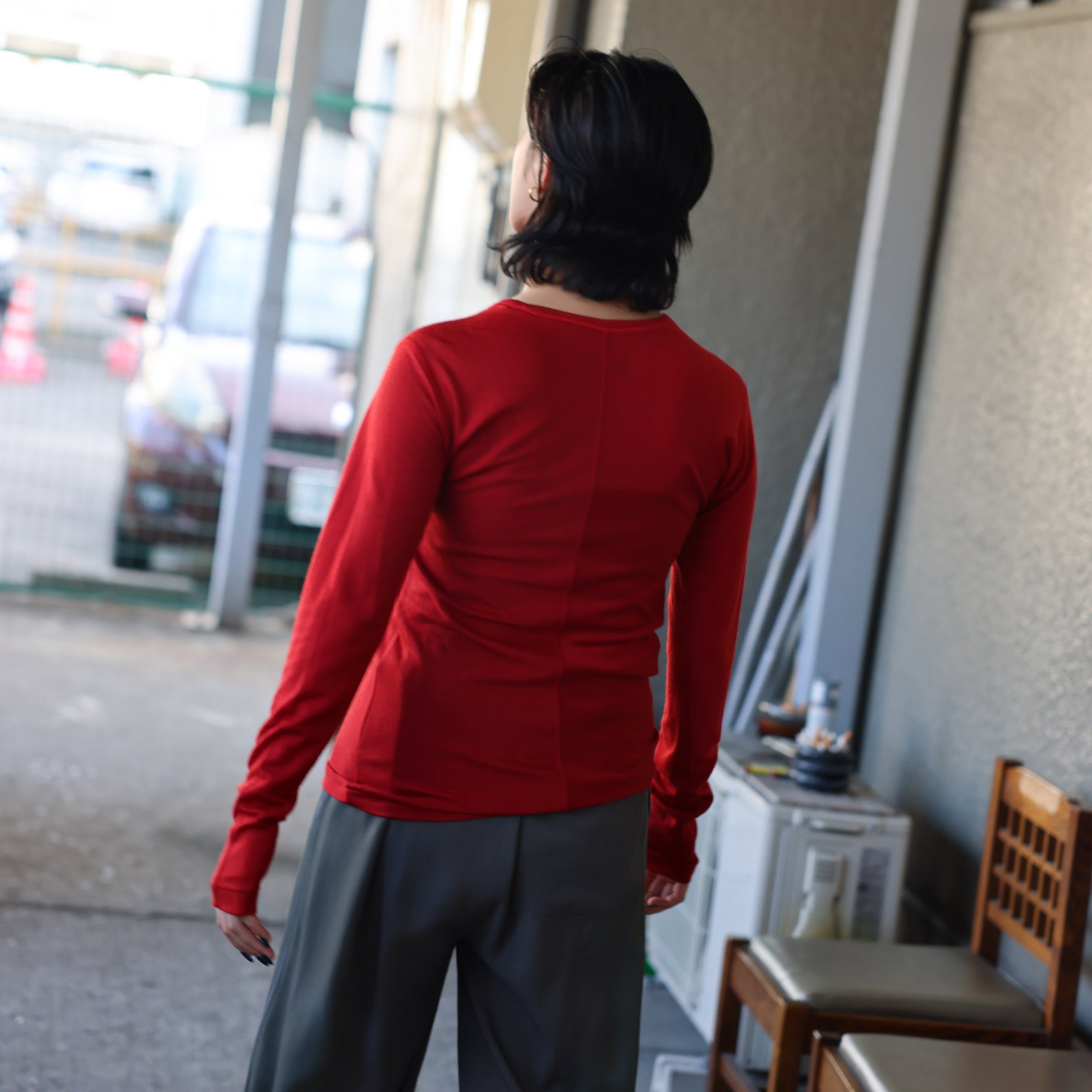 LINKING PATTERN WASHABLE WOOL JERSEY(RED)