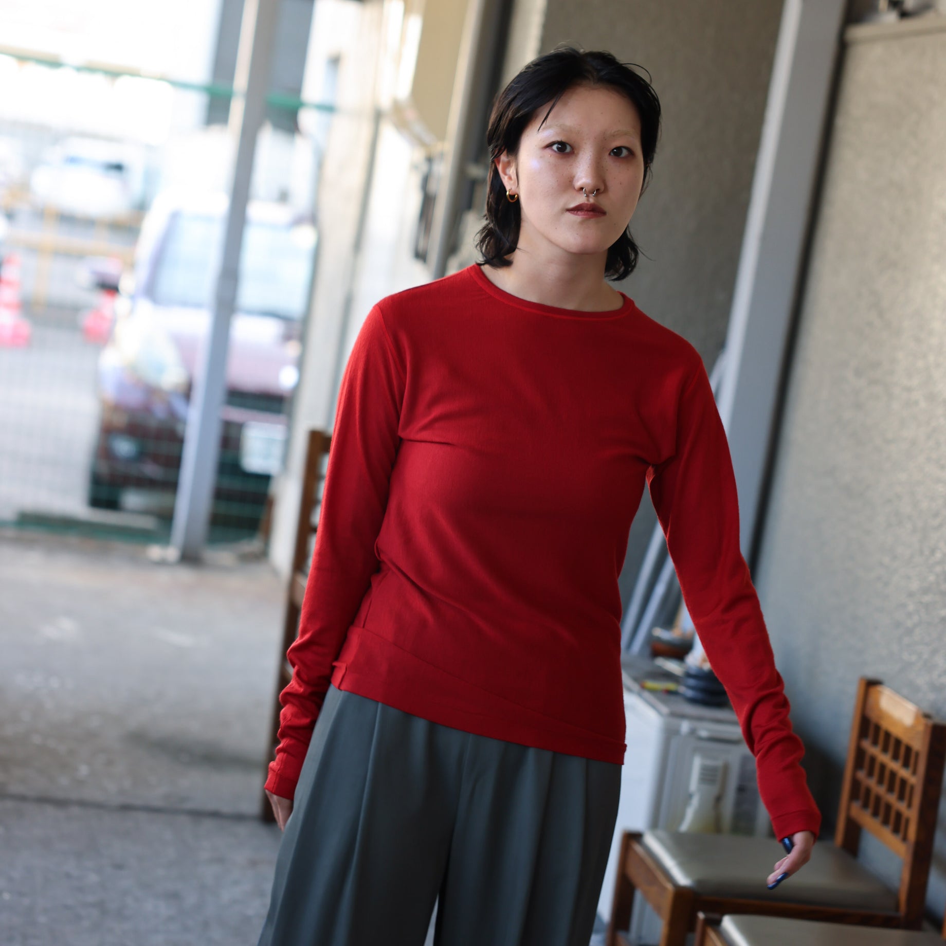 LINKING PATTERN WASHABLE WOOL JERSEY(RED)