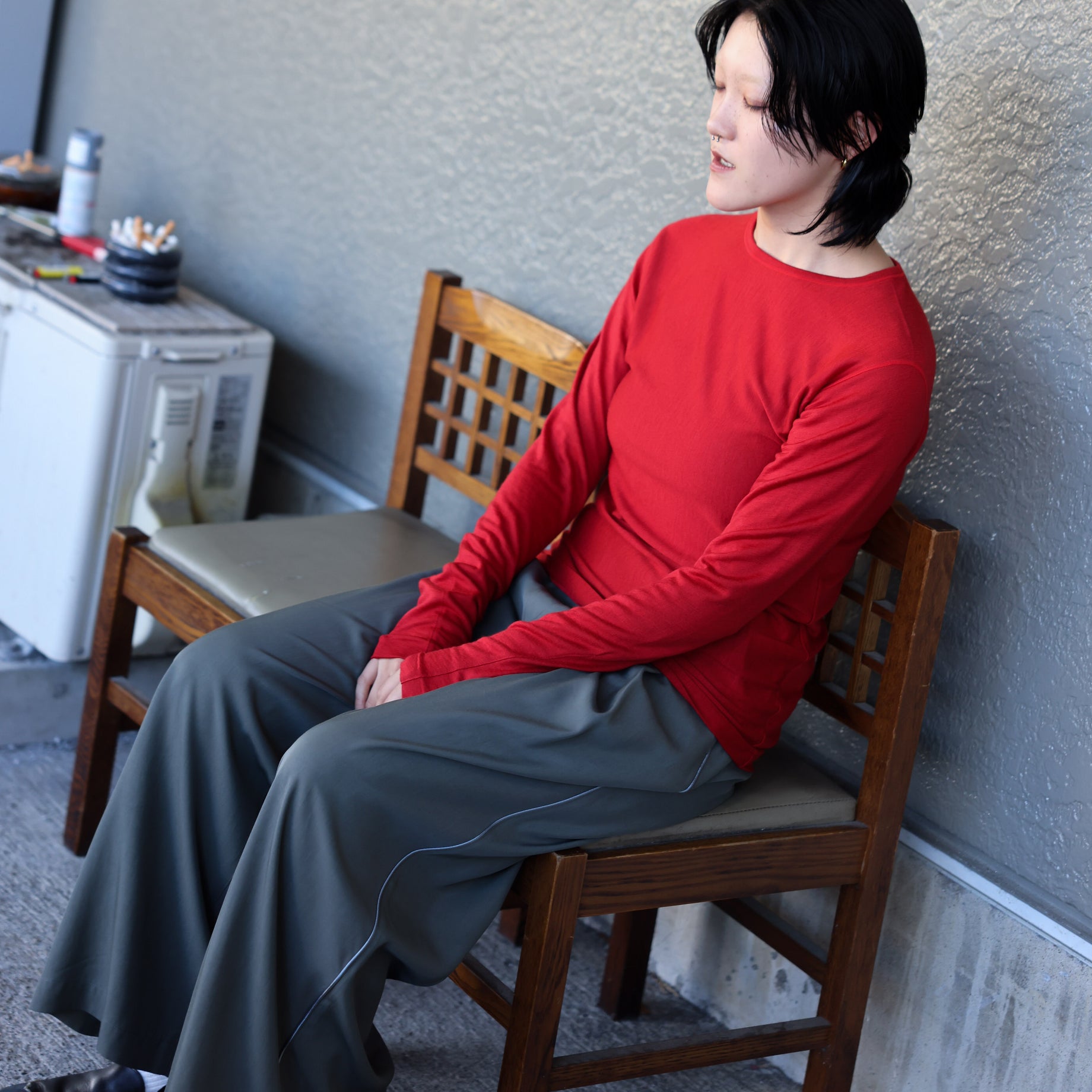 LINKING PATTERN WASHABLE WOOL JERSEY(RED)
