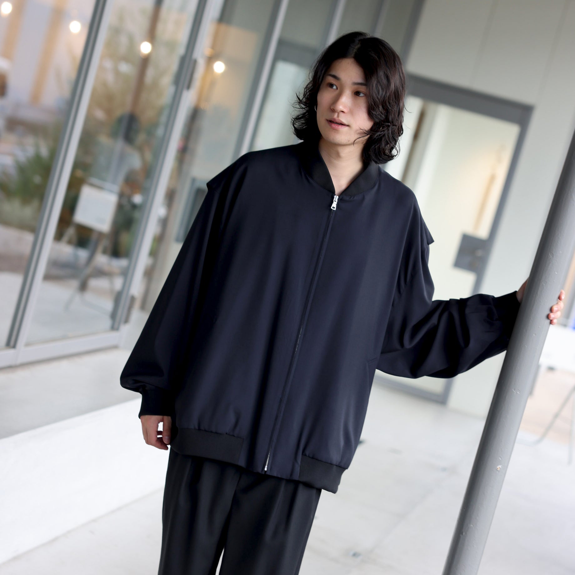 WOOL TROPICAL - ZIP UP OVER BLOUSON (D.NAVY)
