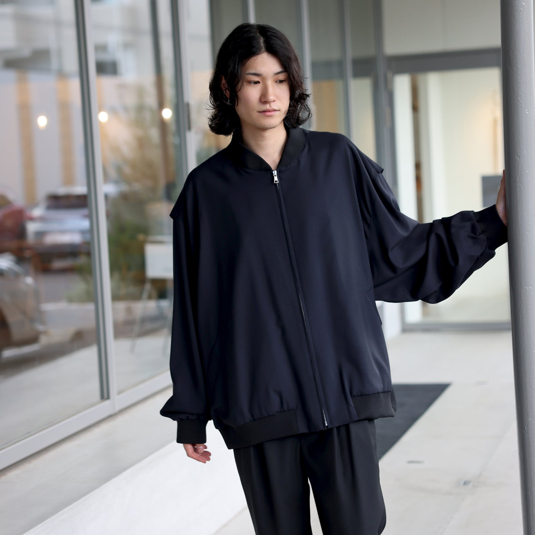 WOOL TROPICAL - ZIP UP OVER BLOUSON (D.NAVY)