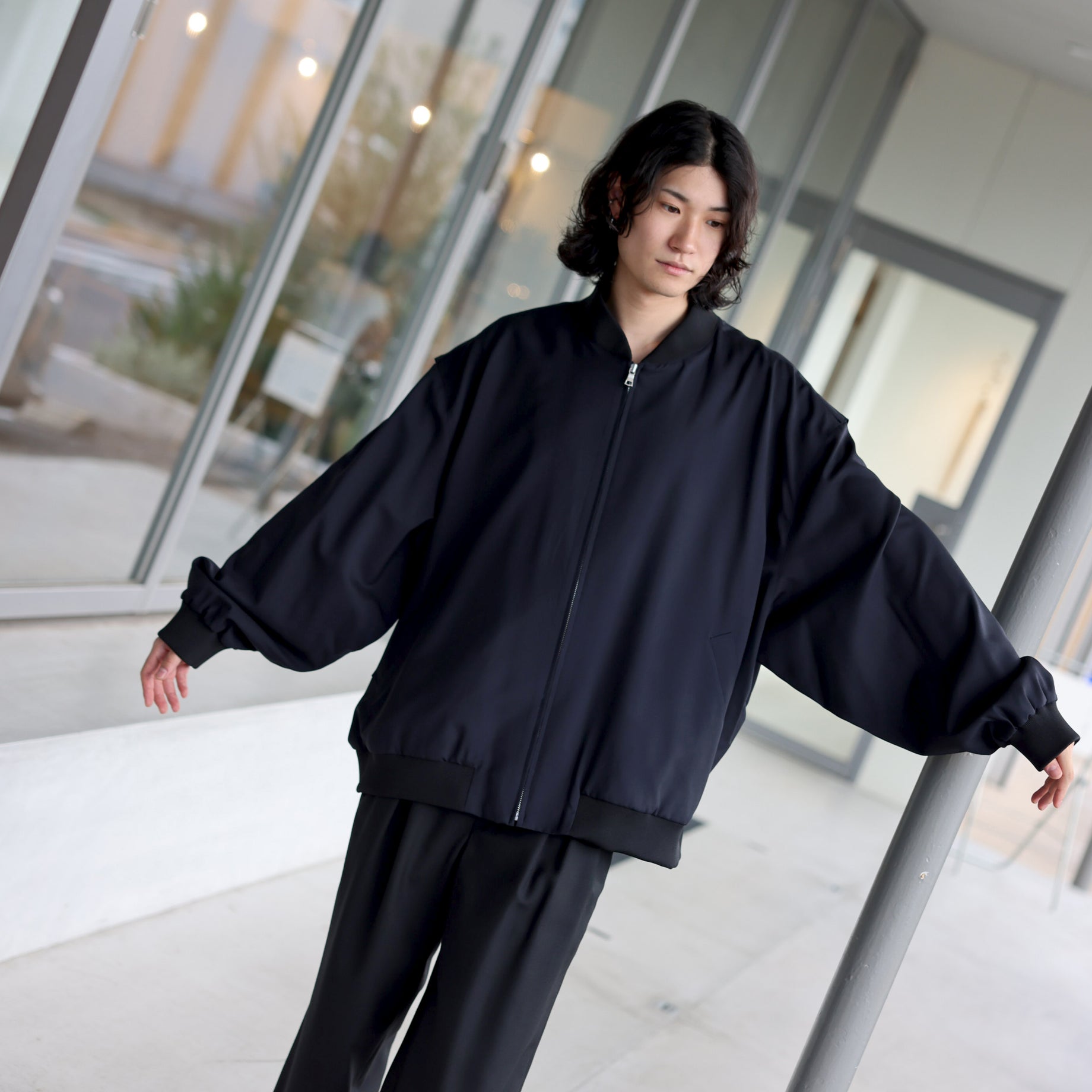 WOOL TROPICAL - ZIP UP OVER BLOUSON (D.NAVY)