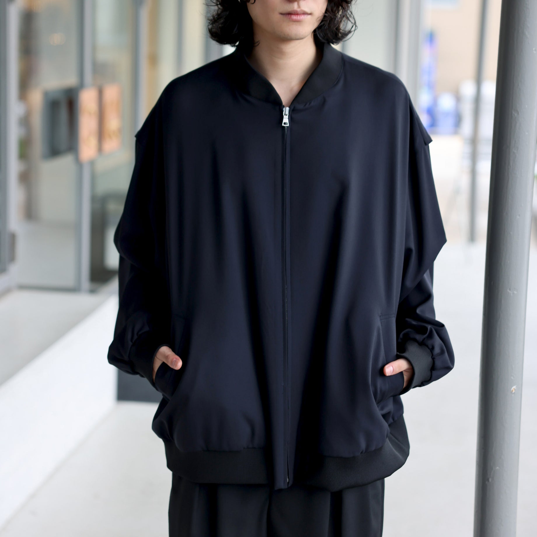 WOOL TROPICAL - ZIP UP OVER BLOUSON (D.NAVY)