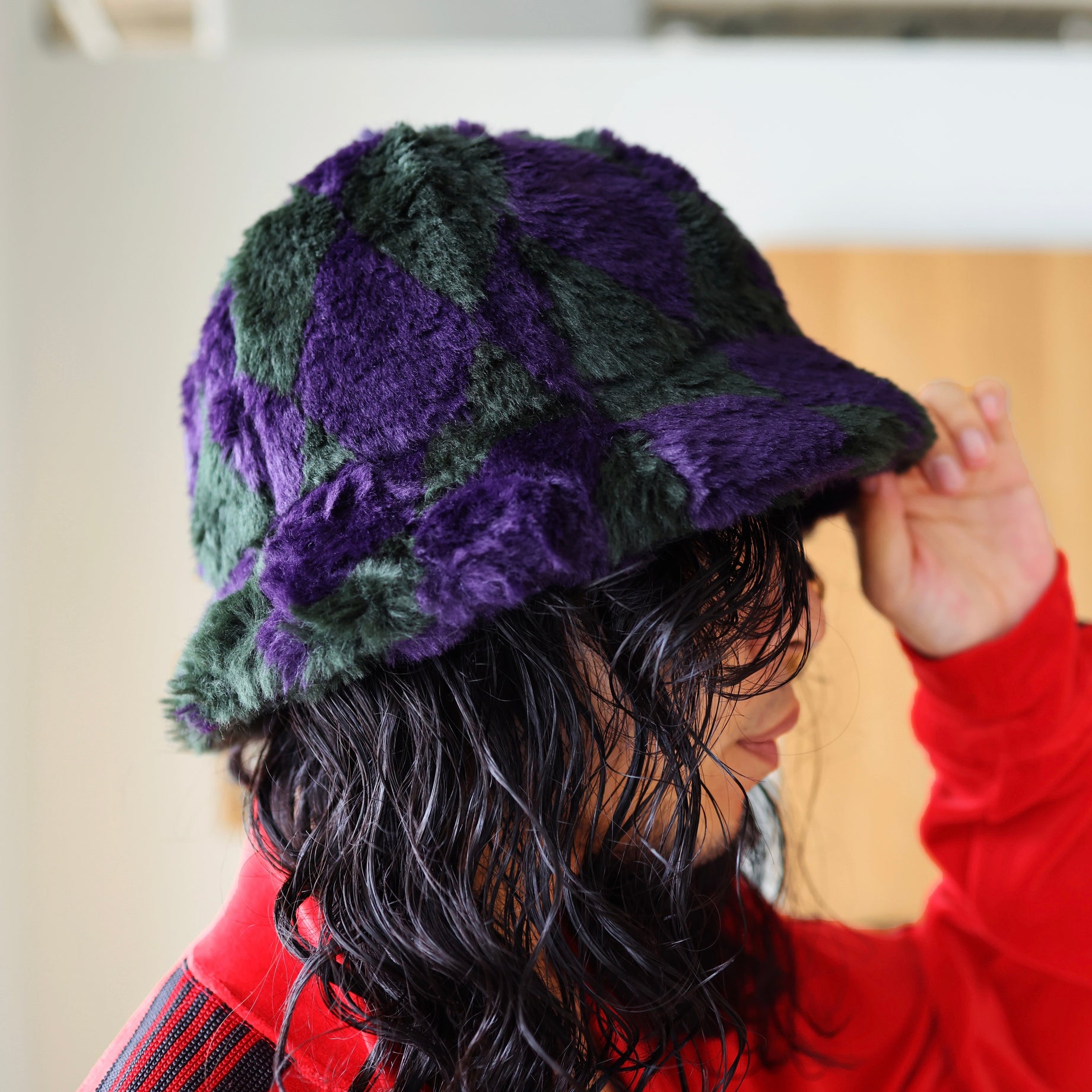 BERMUDA HAT - ACRYIC FUR / ARGYLE(GREEN/PURPLE)