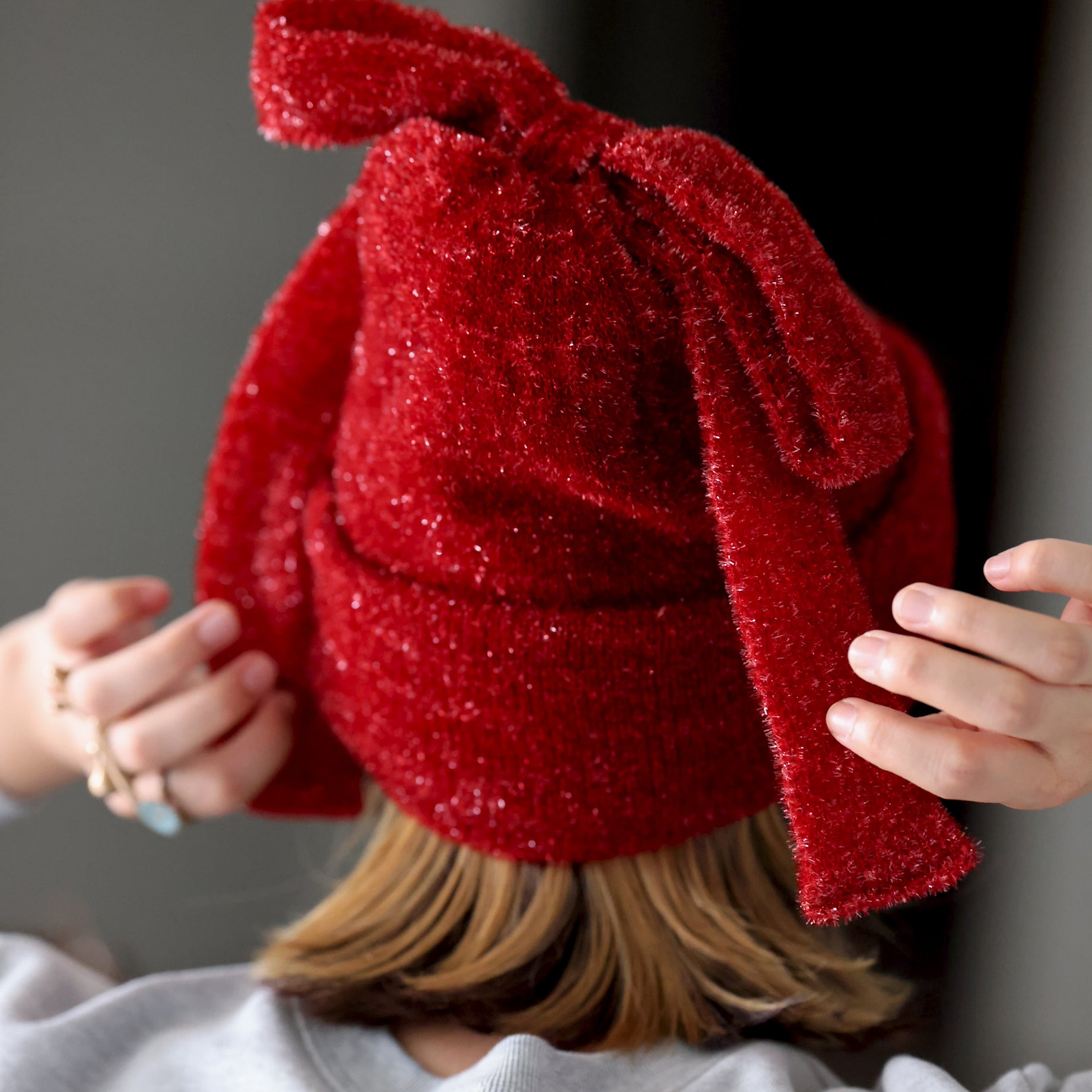 WATCH CAP WITH BOW (RED)