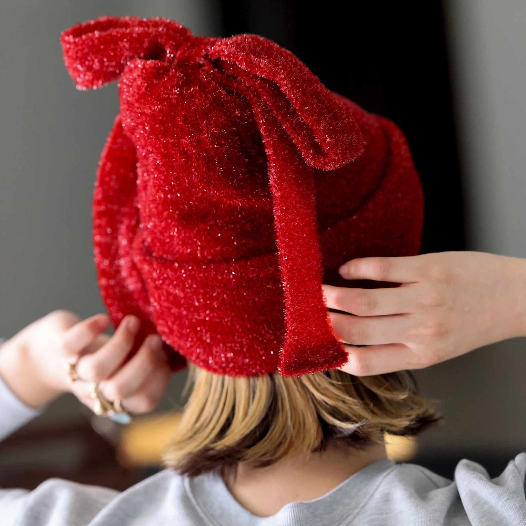 WATCH CAP WITH BOW (RED)