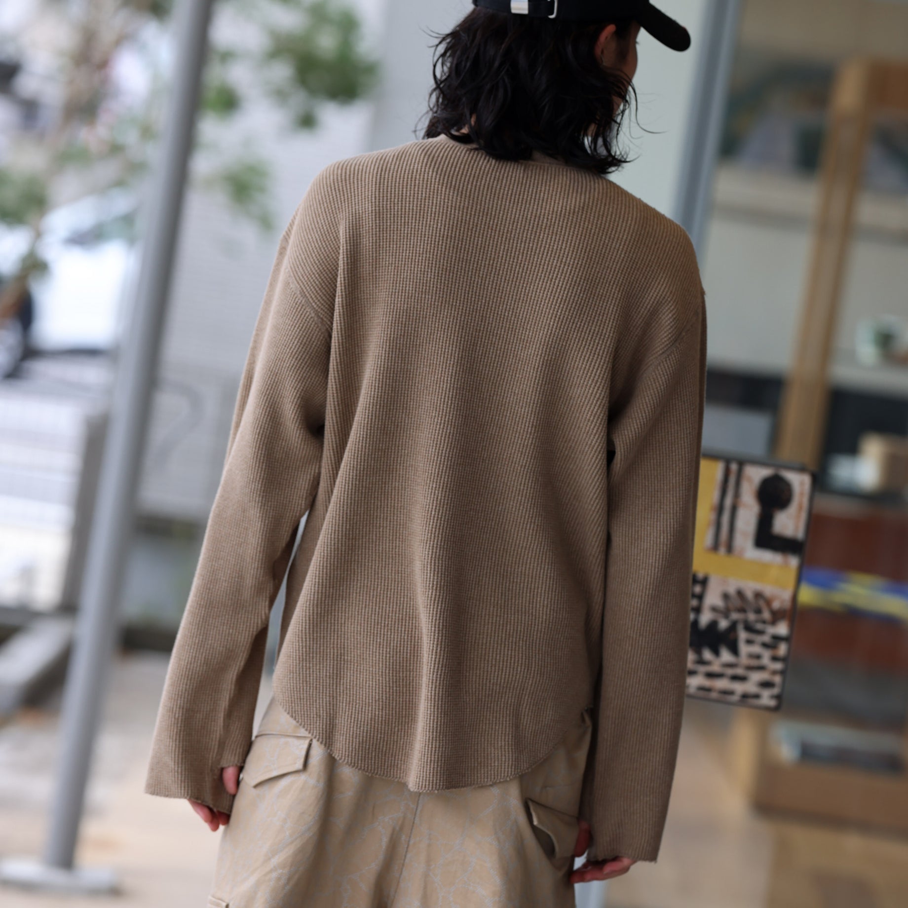 LONG-SLEEVE WAFFLE T-SHIRT(BEIGE)