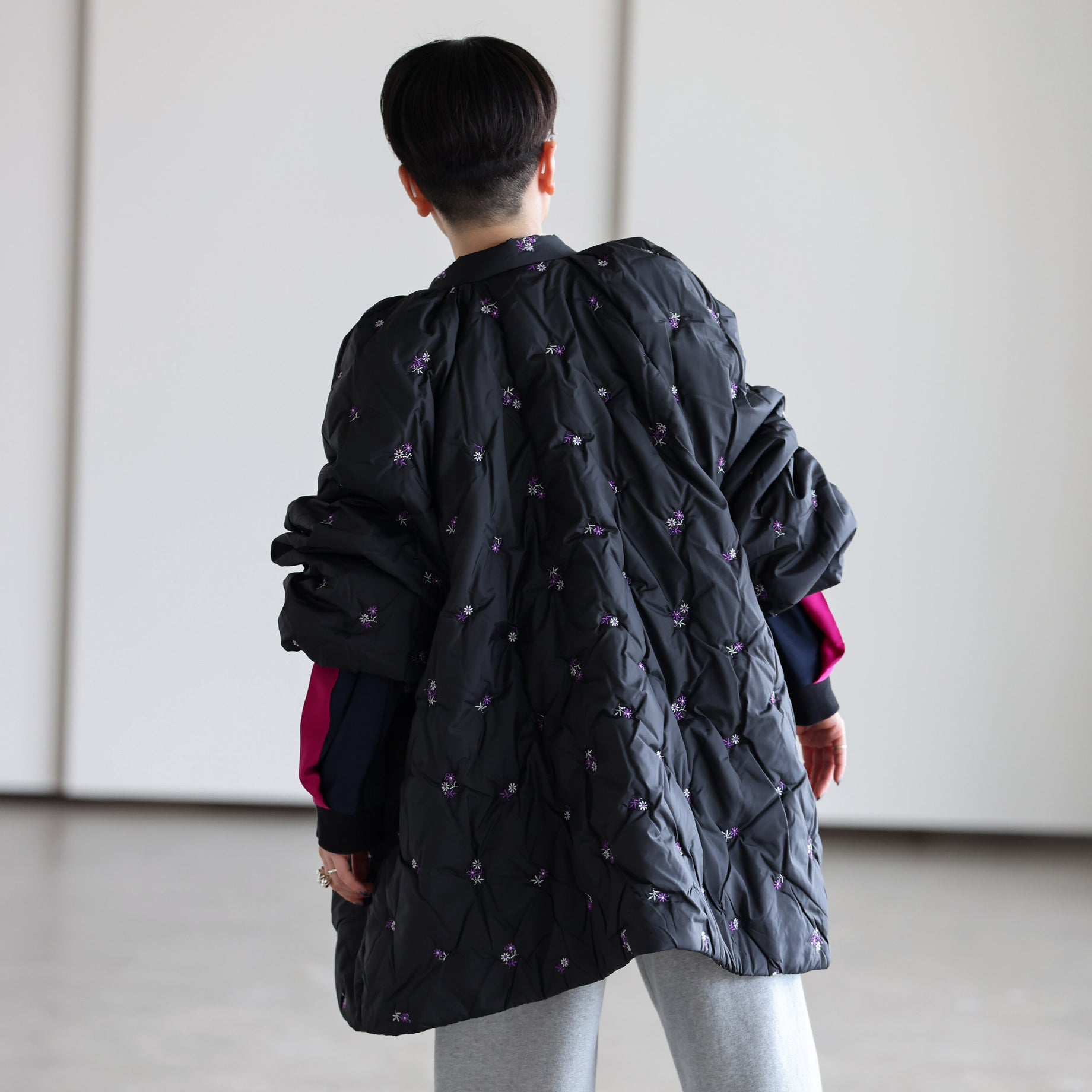 PADDED COAT - ORIGINAL FLORAL EMB.(BLACK)