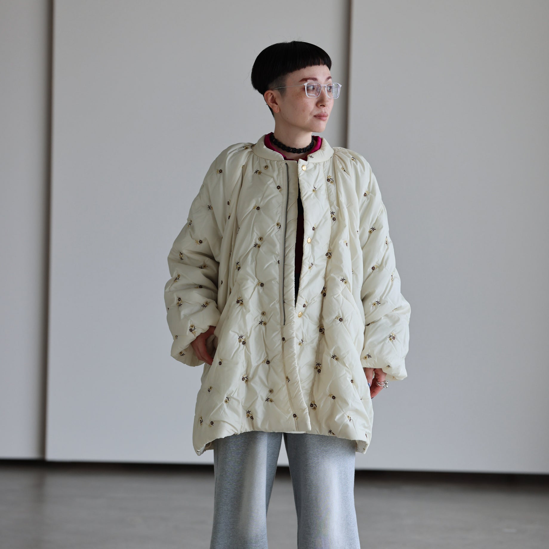 PADDED COAT - ORIGINAL FLORAL EMB.(IVORY)