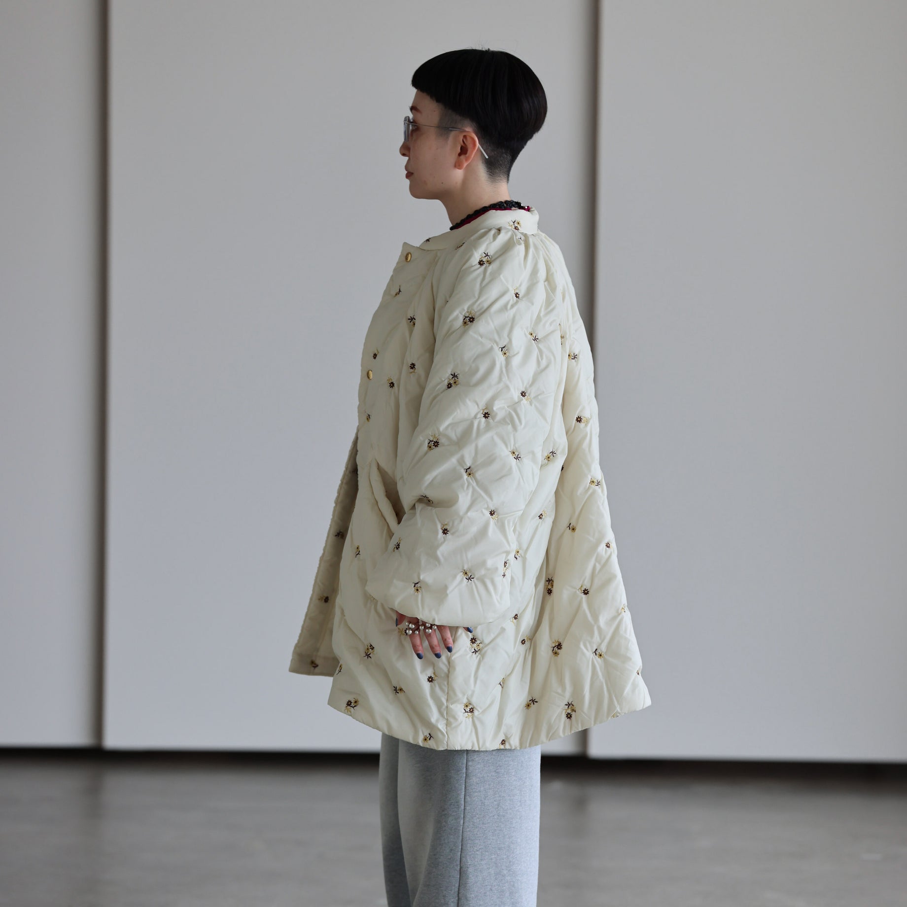 PADDED COAT - ORIGINAL FLORAL EMB.(IVORY)