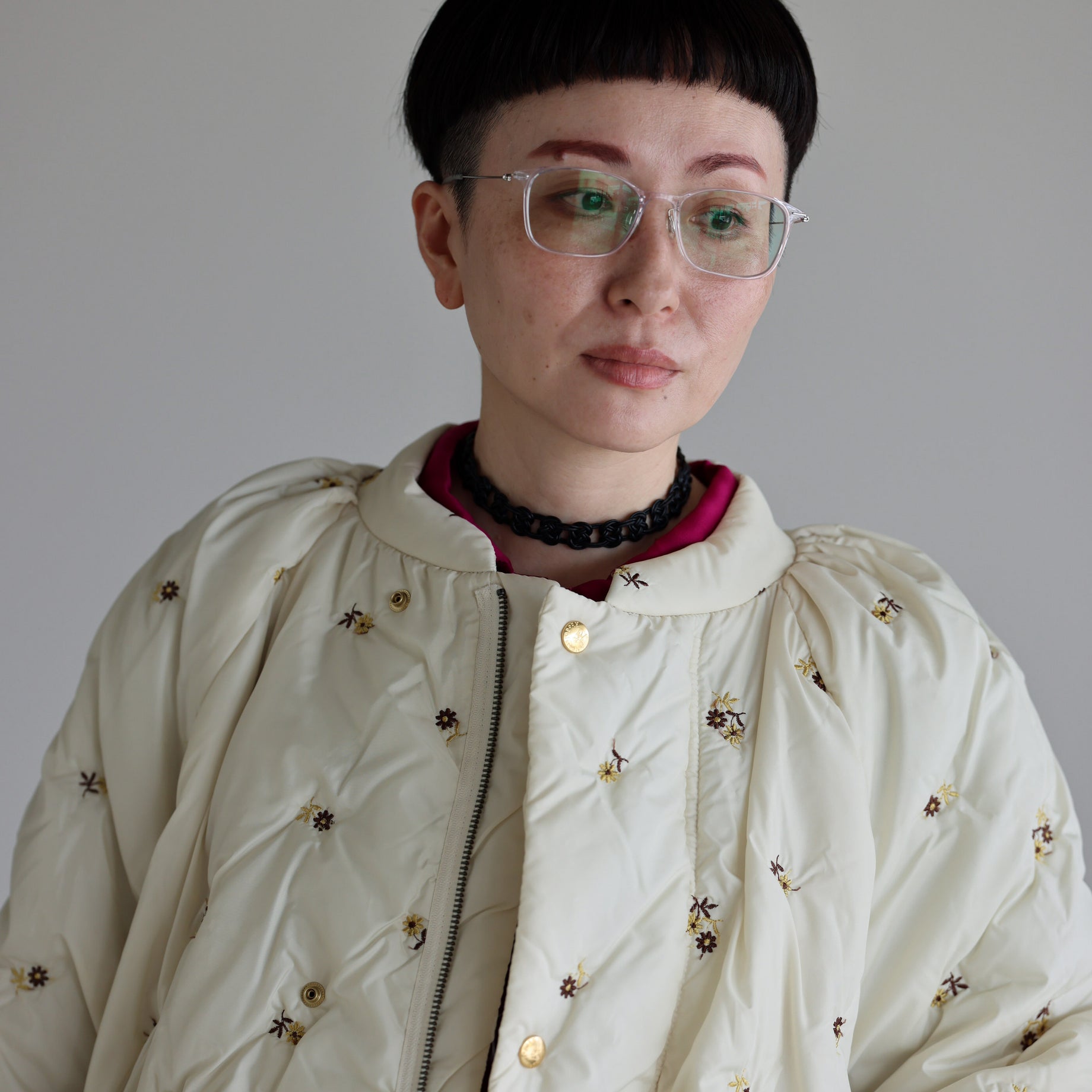 PADDED COAT - ORIGINAL FLORAL EMB.(IVORY)